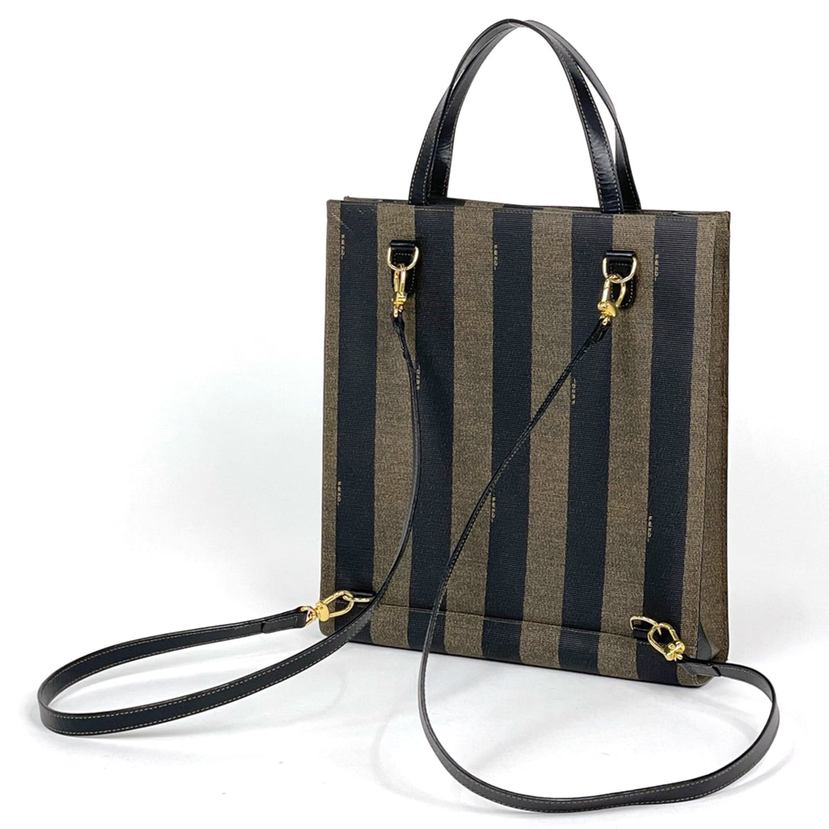 Fendi Pequin Black Brown Coated Canvas Leather Handbag (Pre-Owned)