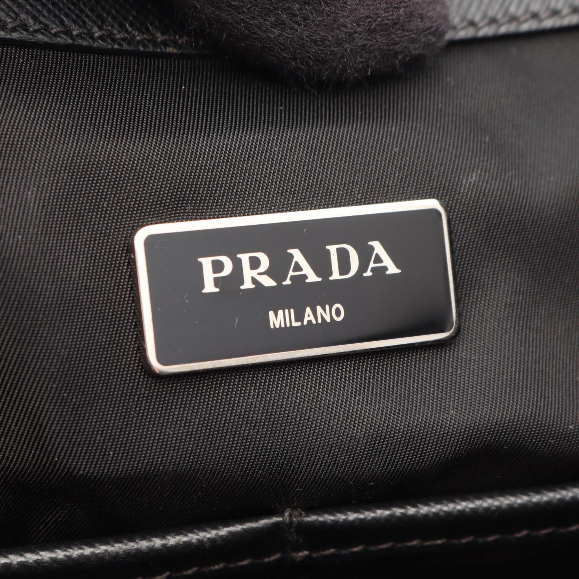 Prada Black Navy Nylon Leather Handbag Tote Bag (Pre-Owned)
