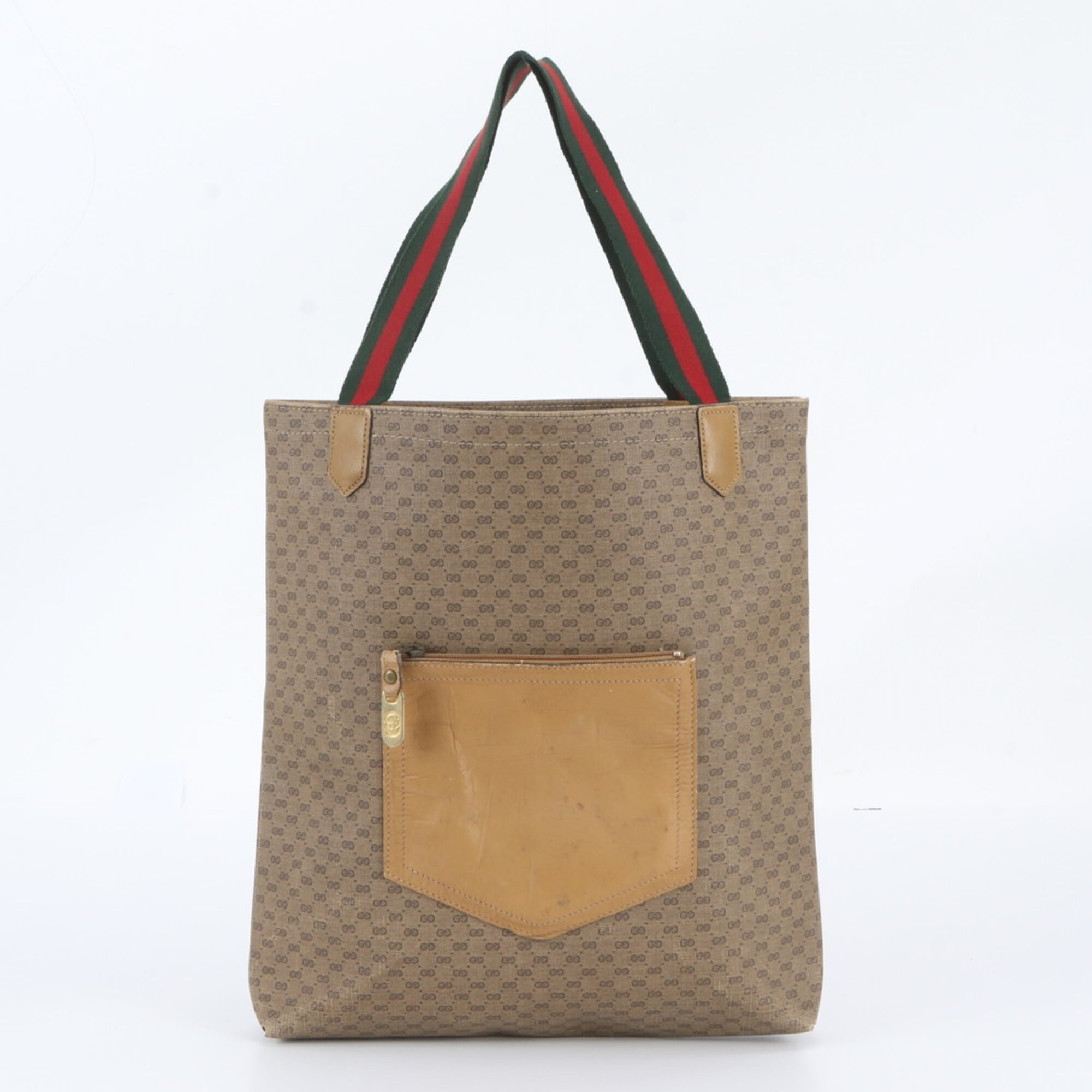 Gucci Brown Leather Coated Canvas Shoulder Bag Tote Bag (Pre-Owned)