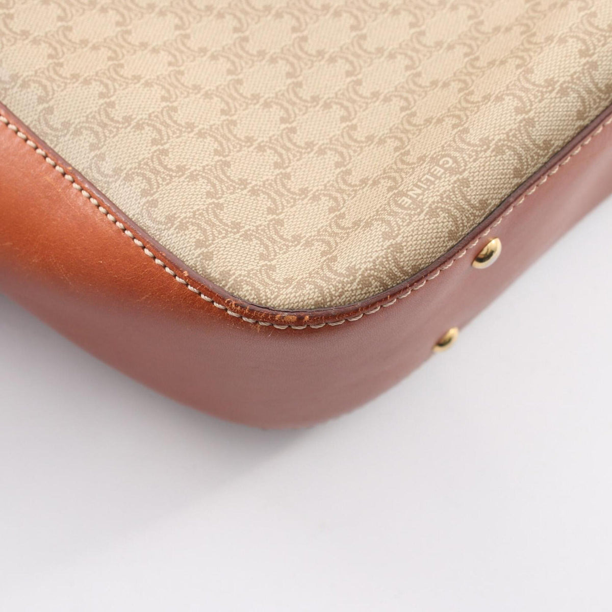 Celine Beige Brown Coated Canvas Leather Handbag Tote Bag (Pre-Owned)
