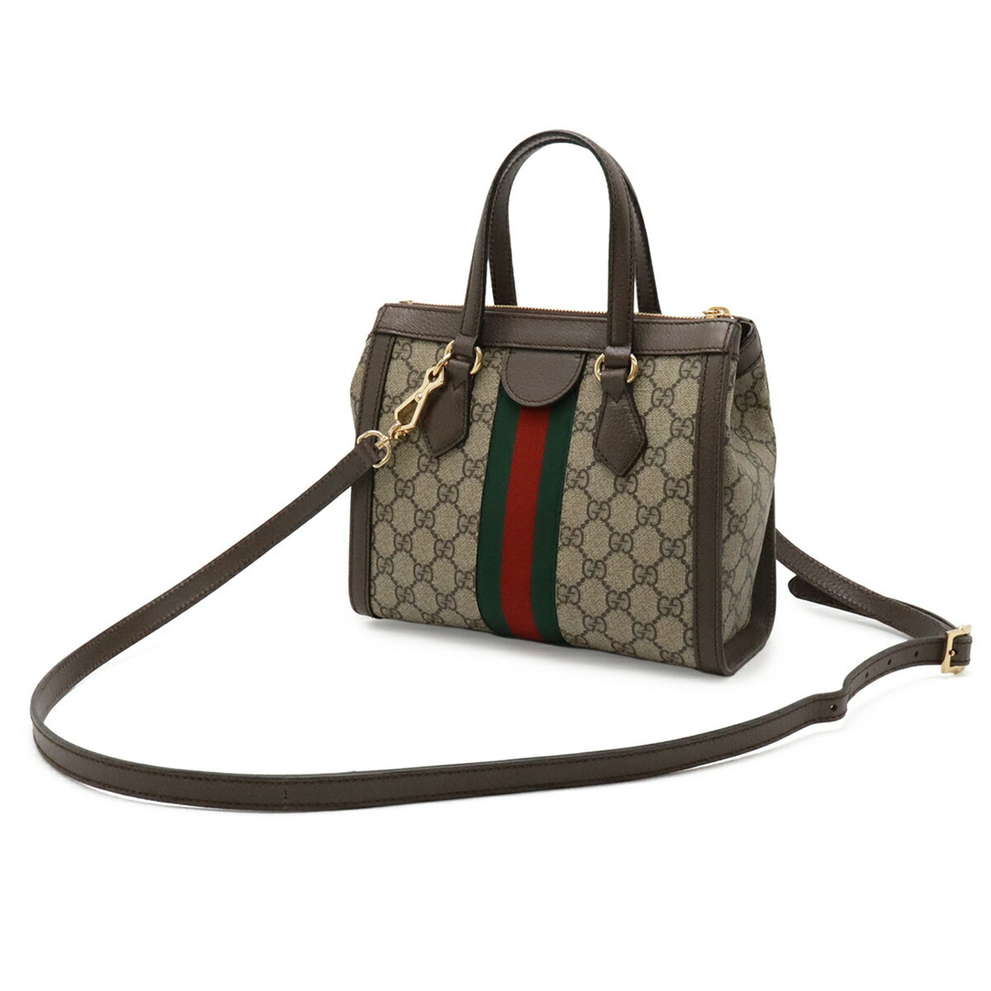 Gucci Beige Brown Green Red Color Gg Supreme Canvas Leather Handbag Shoulder Bag Tote Bag (Pre-Owned)