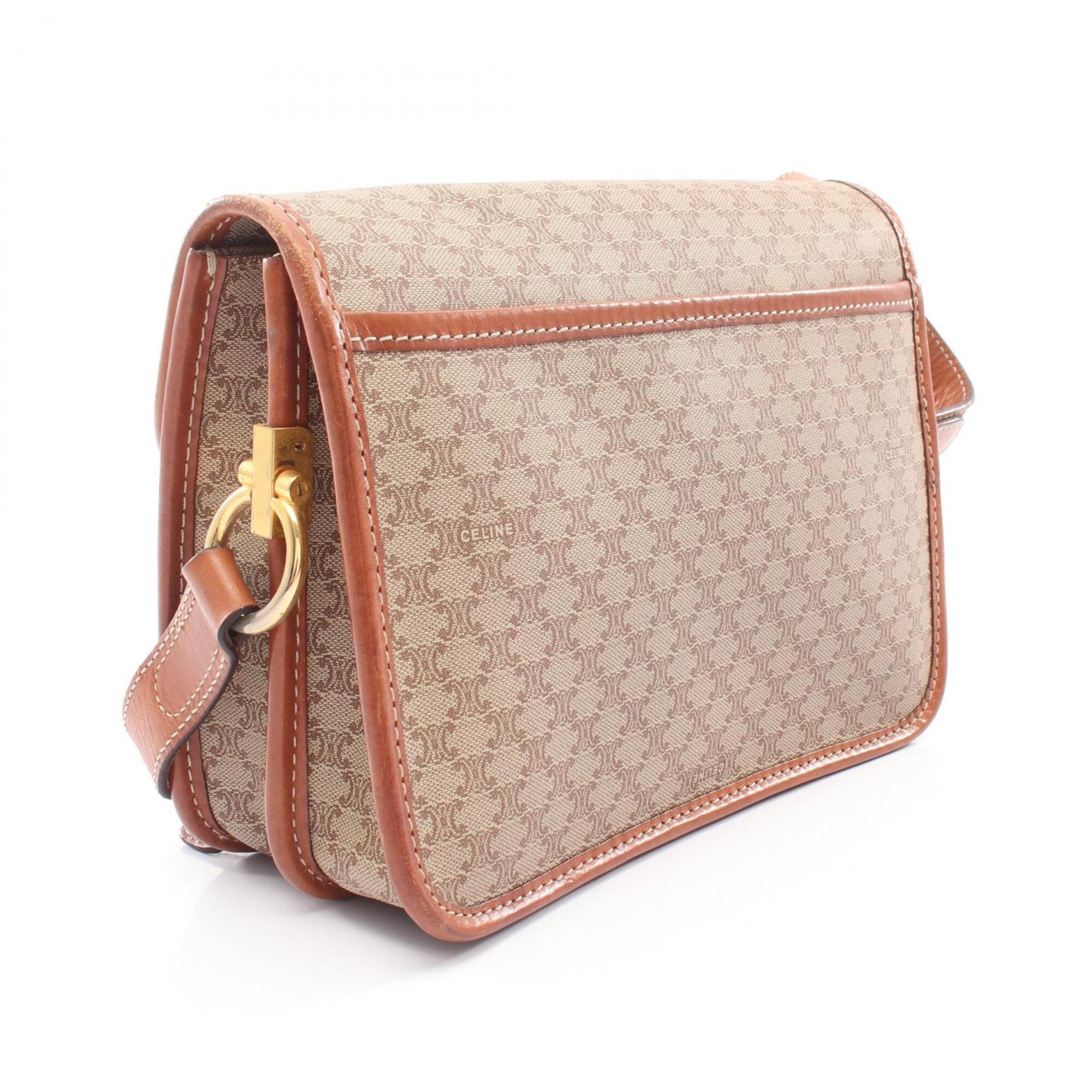Celine Beige Brown Coated Canvas Leather Handbag Shoulder Bag (Pre-Owned)