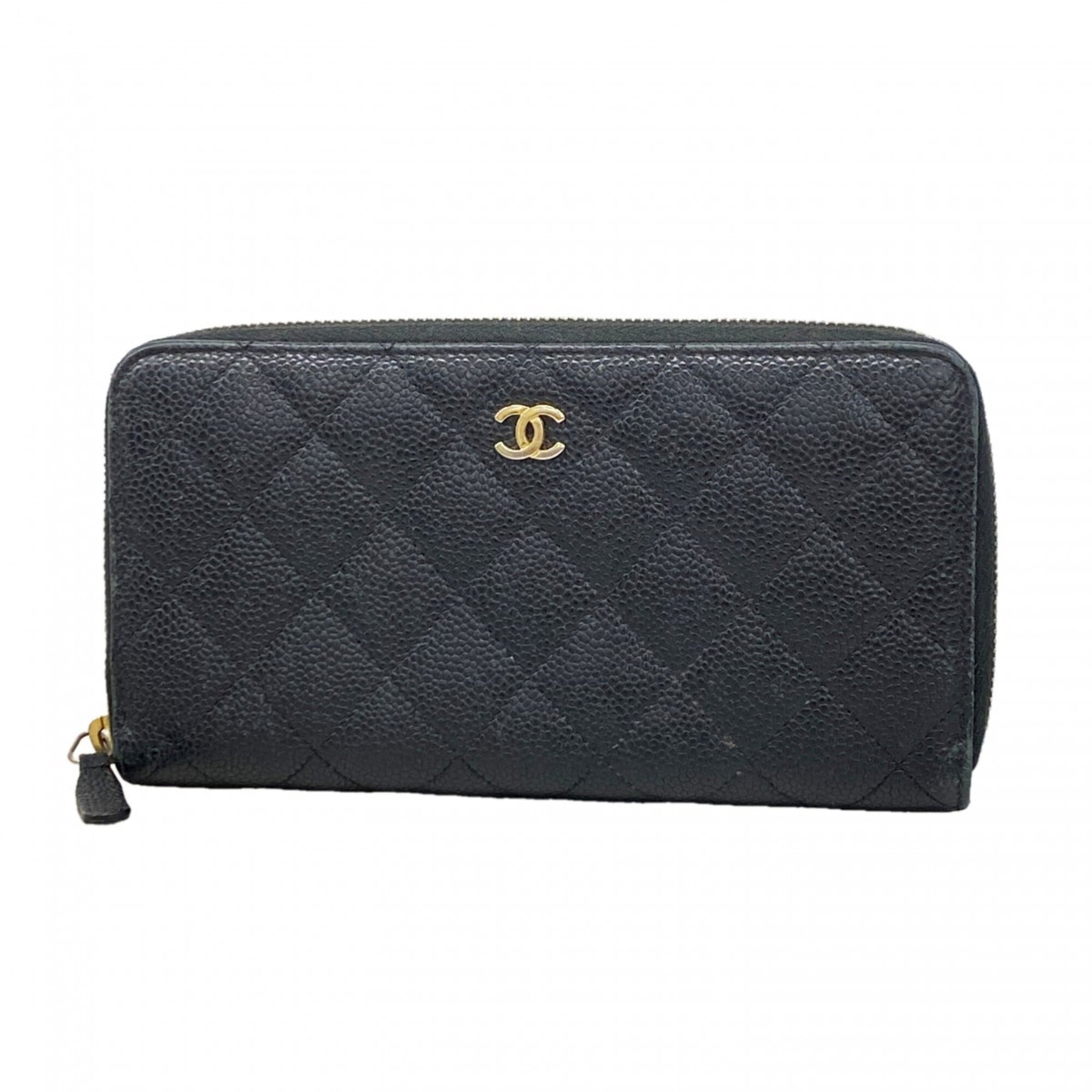 Chanel Black Grained Calfskin Long Wallet (Bi-Fold) (Pre-Owned)