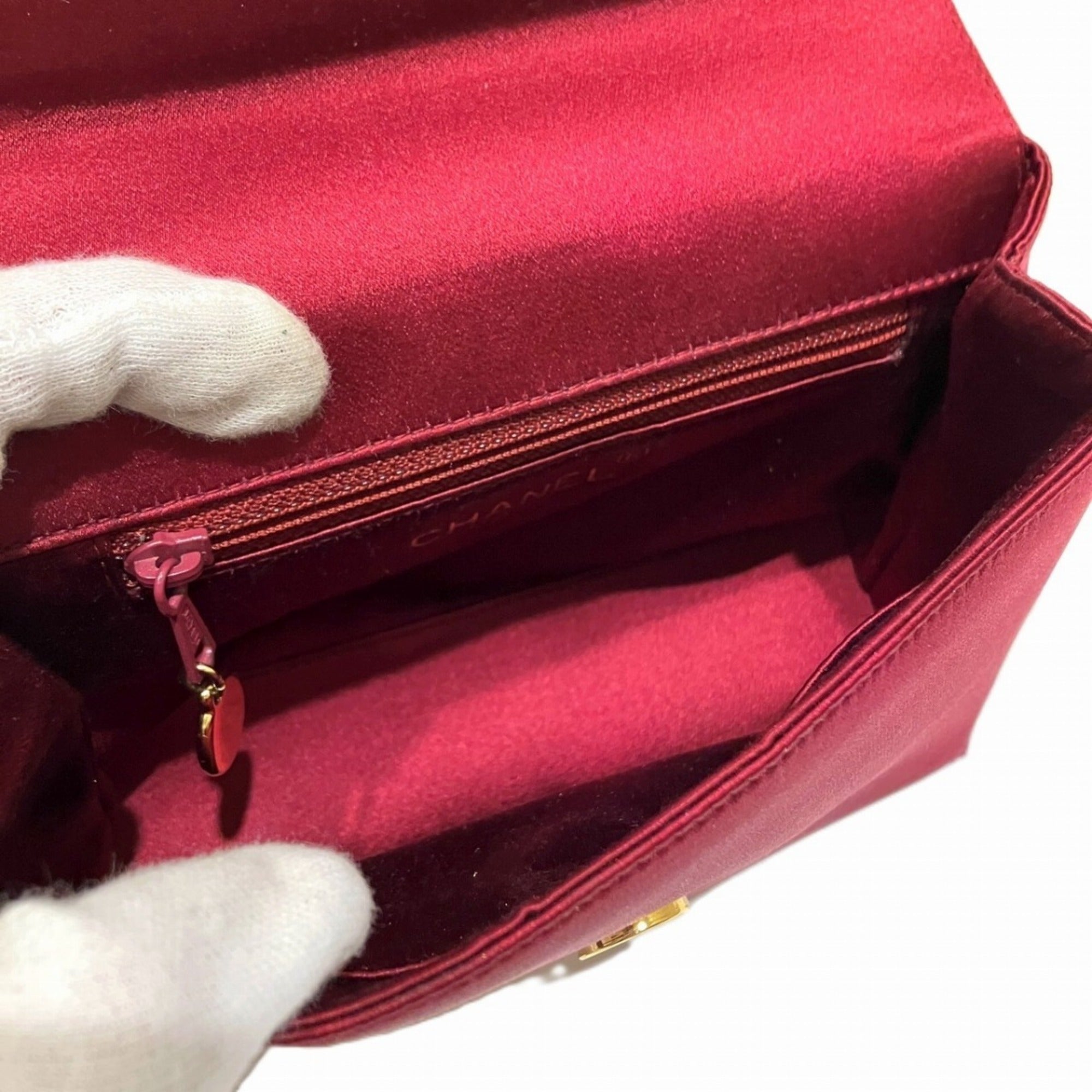 Chanel Bordeaux Satin Rhinestone Shoulder Bag (Pre-Owned)