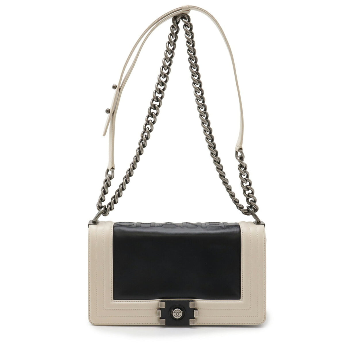 Chanel Black Ivory Leather Shoulder Bag (Pre-Owned)