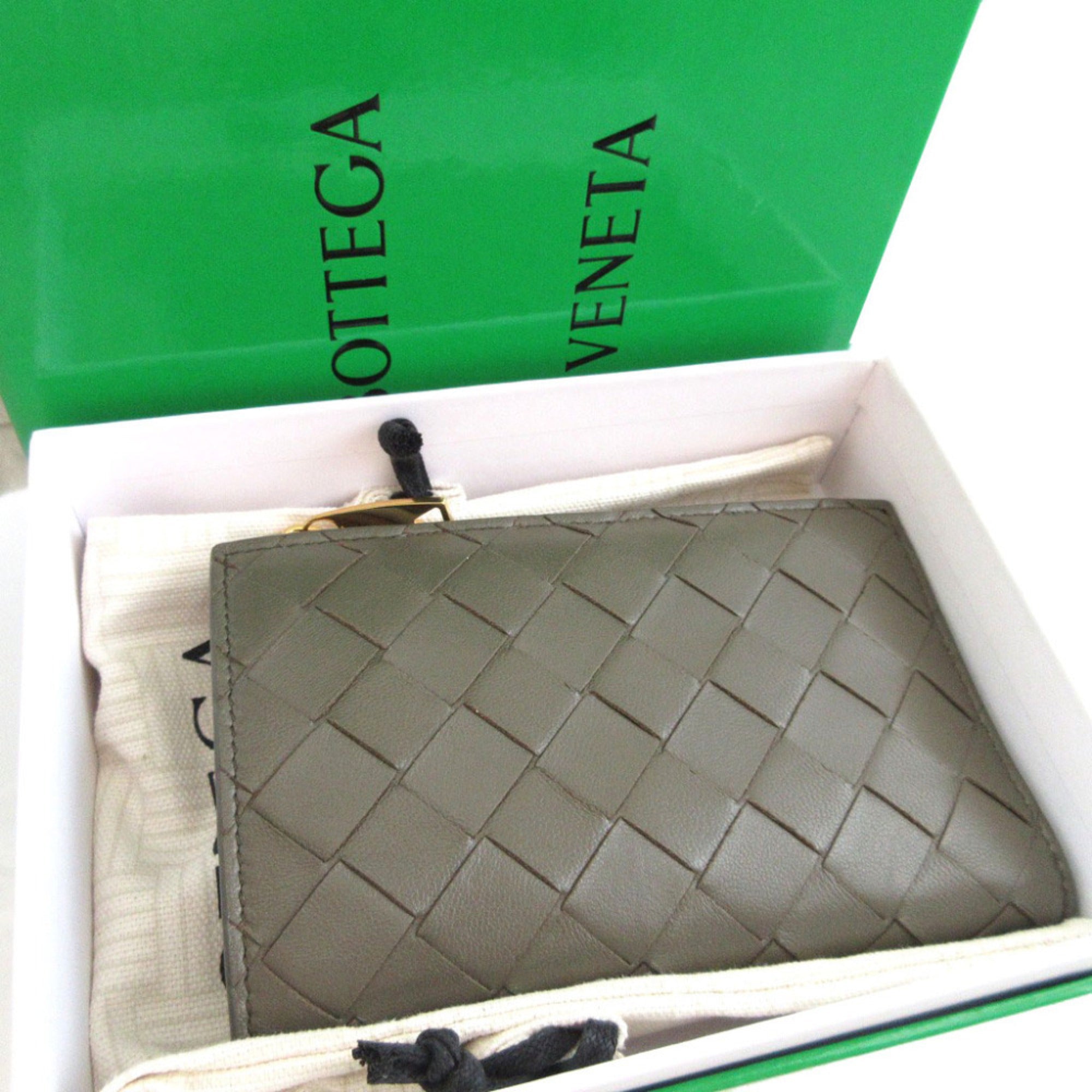 Bottega Veneta Khaki Light Blue Leather Wallet (Bi-Fold) (Pre-Owned)