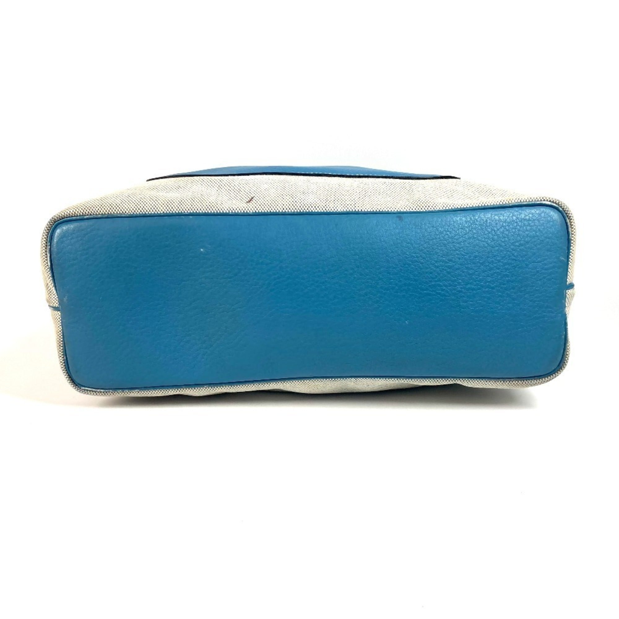 Hermes Jardinier Blue Leather Canvas Shoulder Bag Tote Bag (Pre-Owned)