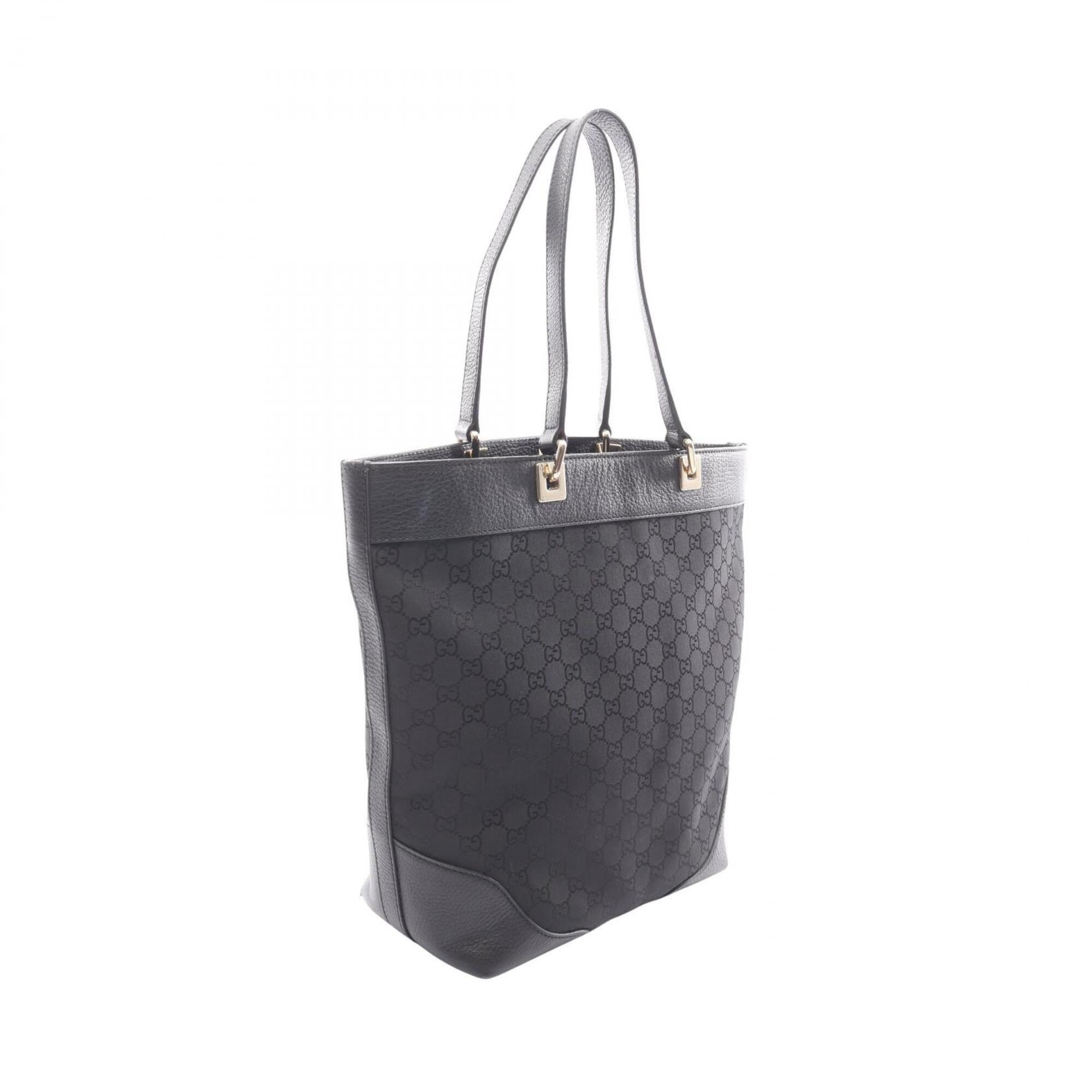 Gucci Black Nylon Leather Handbag Tote Bag (Pre-Owned)