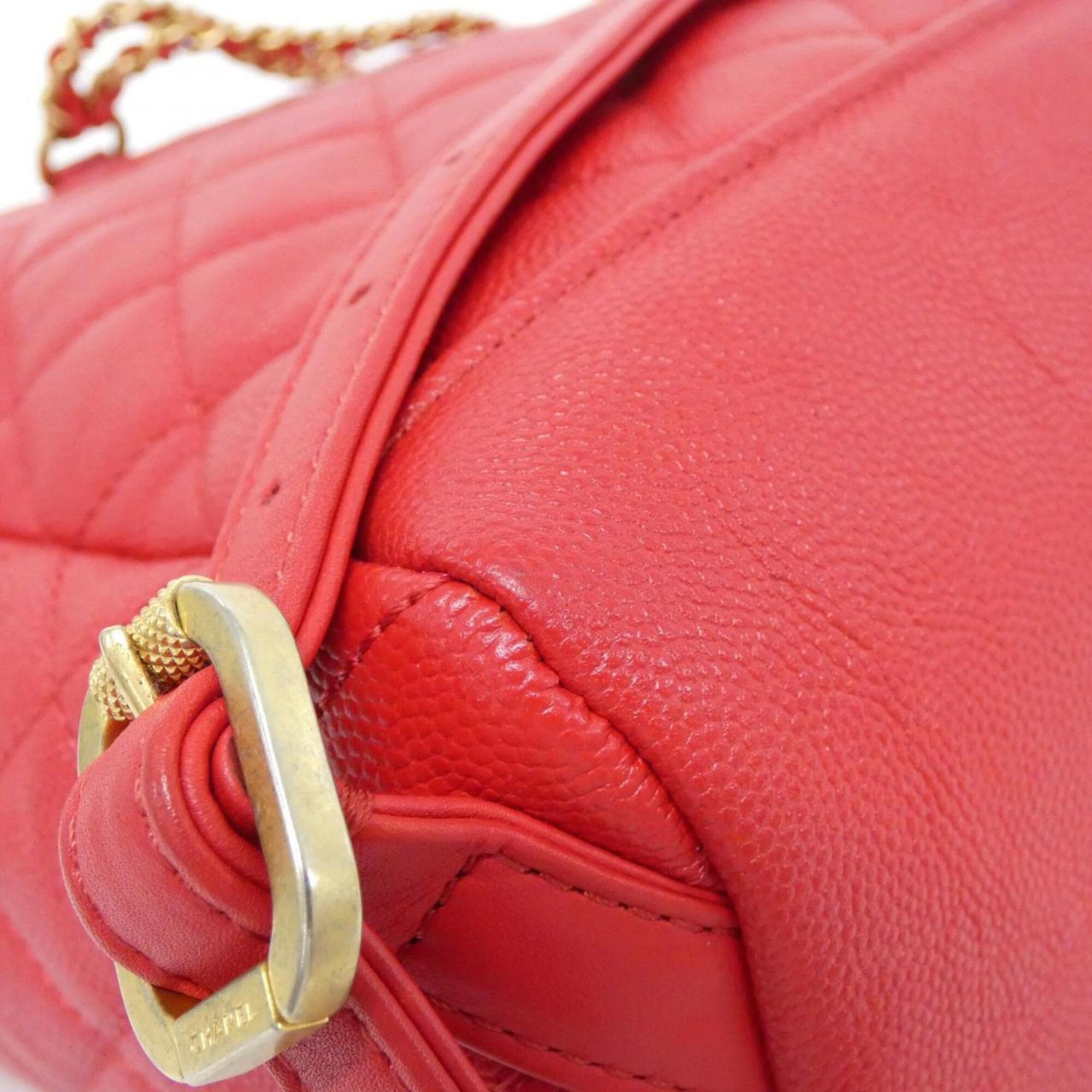 Chanel Red Color Grained Calfskin Backpack (Pre-Owned)