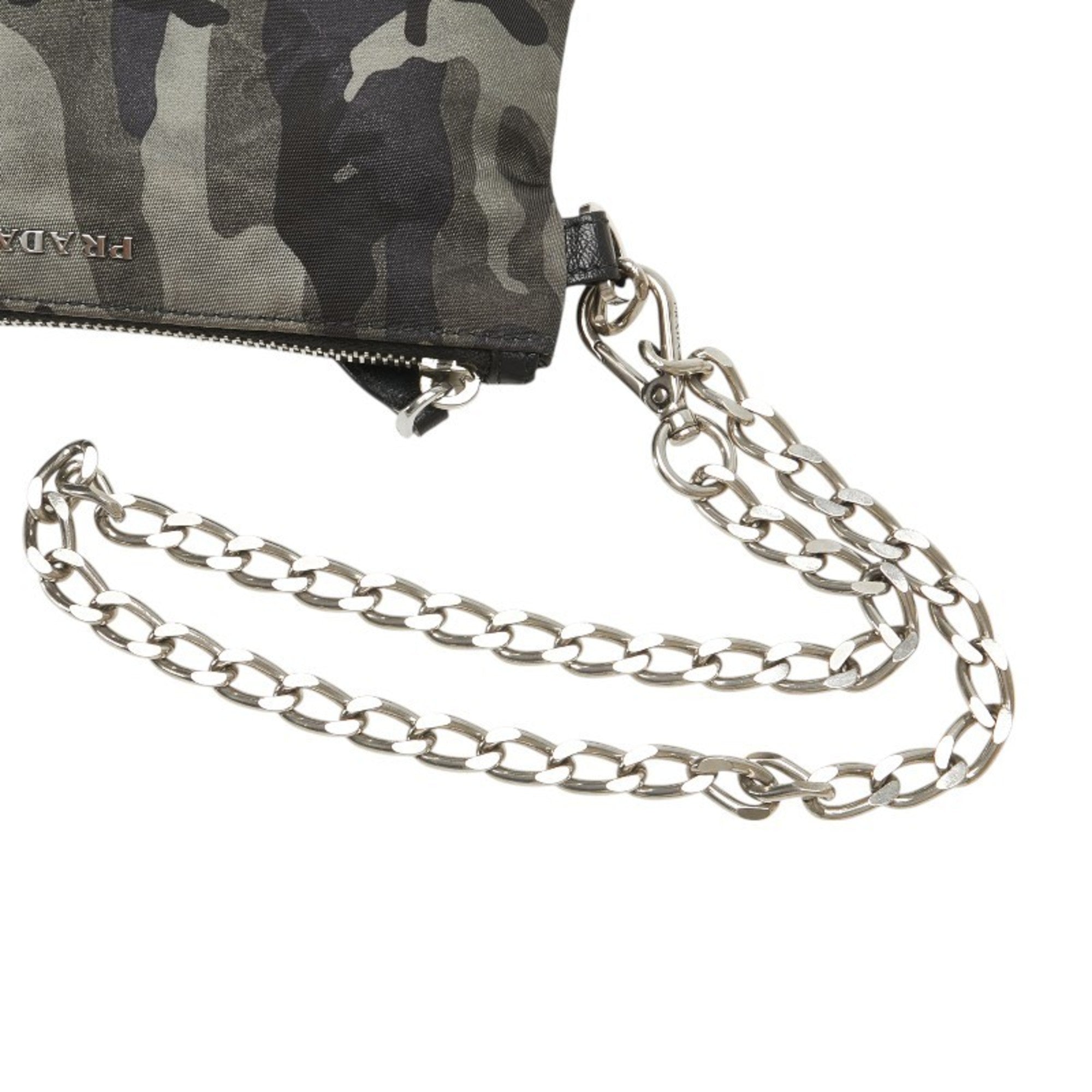 Prada Black Camouflage Gray Nylon Leather Coin Purse/Coin Case (Pre-Owned)