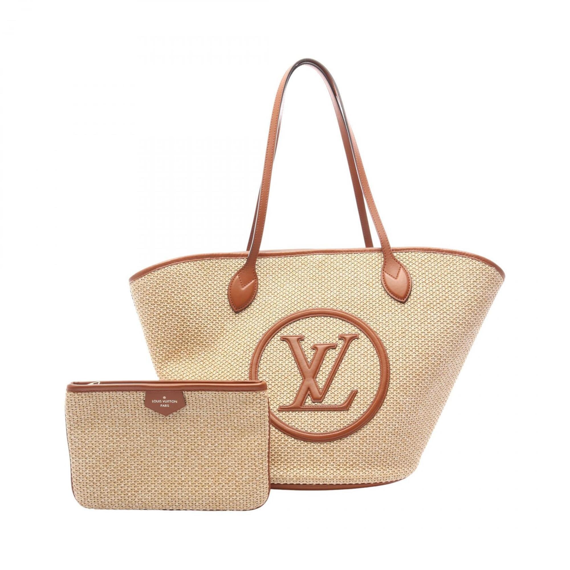 Louis Vuitton Beige Brown Knit Raffia Handbag Pouch Tote Bag (Pre-Owned)