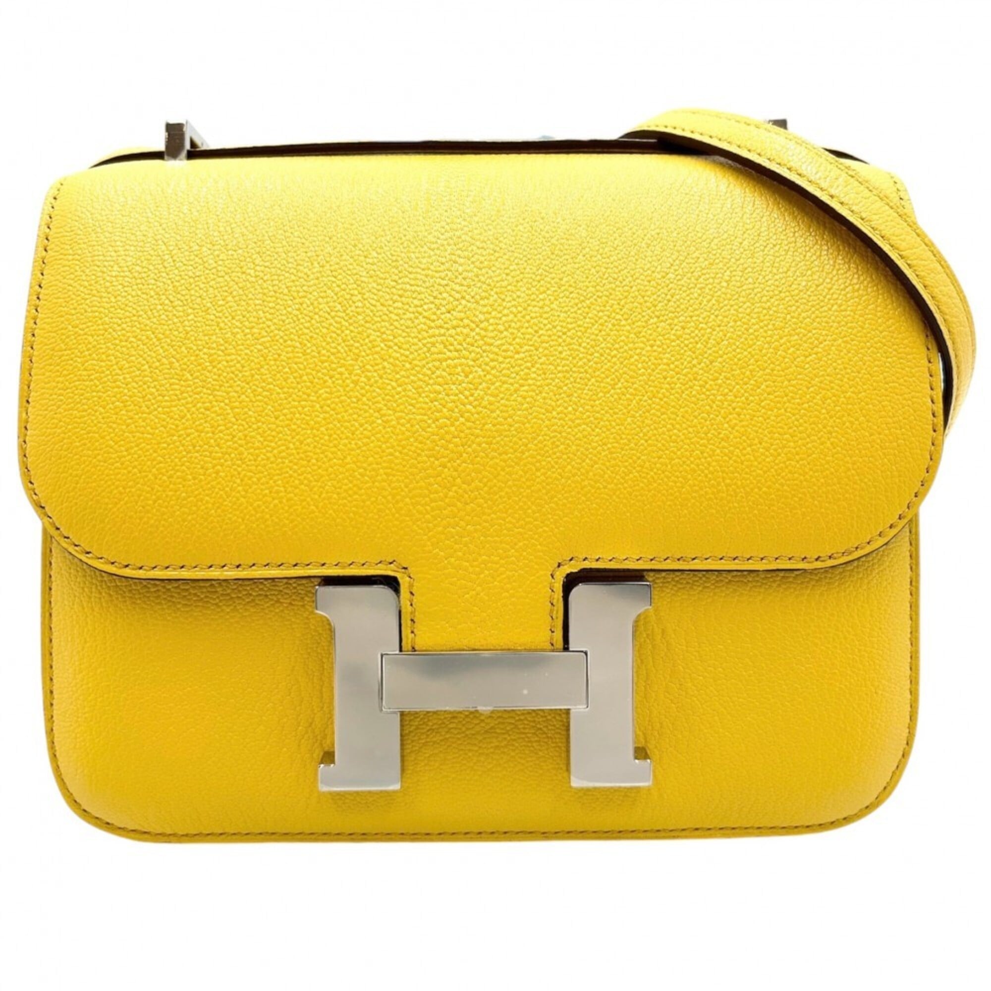 Hermes Yellow Chevre Leather Pochette Shoulder Bag (Pre-Owned)