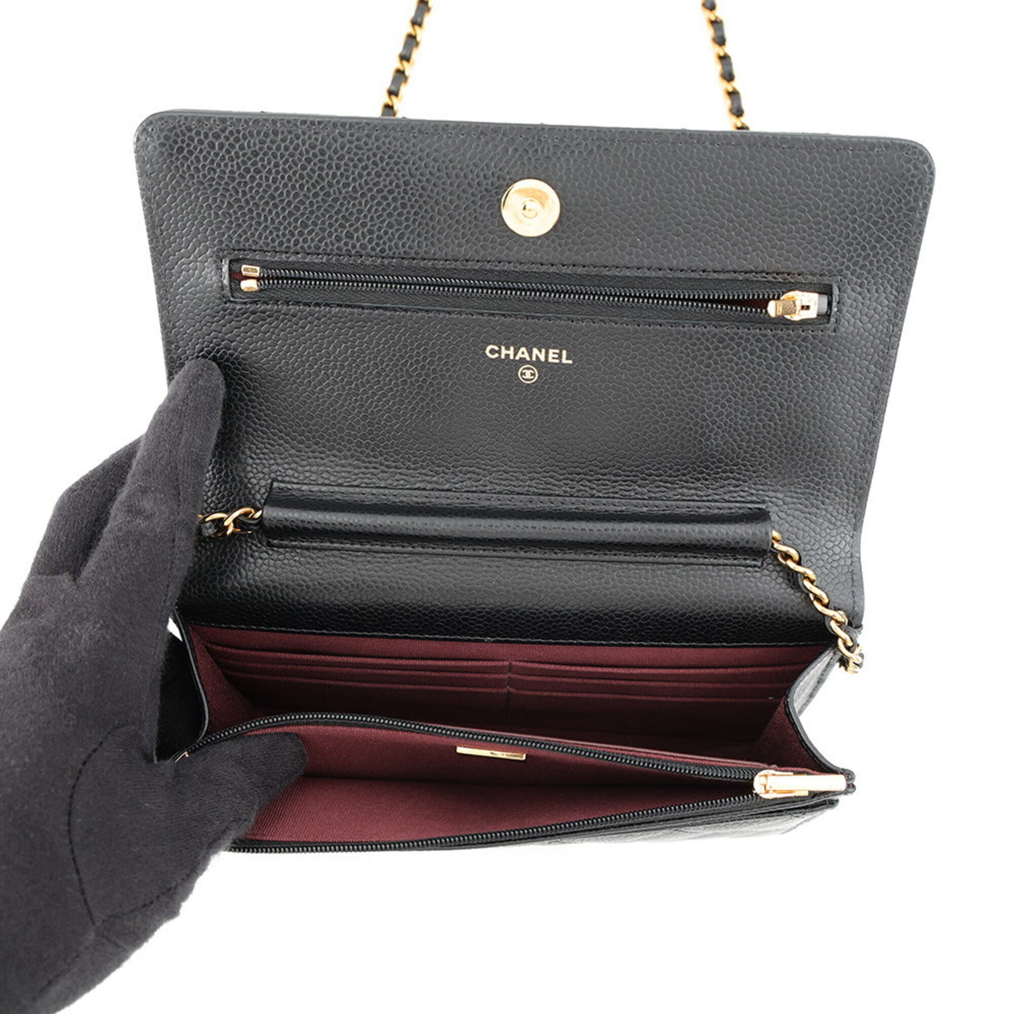 Chanel Black Grained Calfskin Chain/Shoulder Wallet (Pre-Owned)