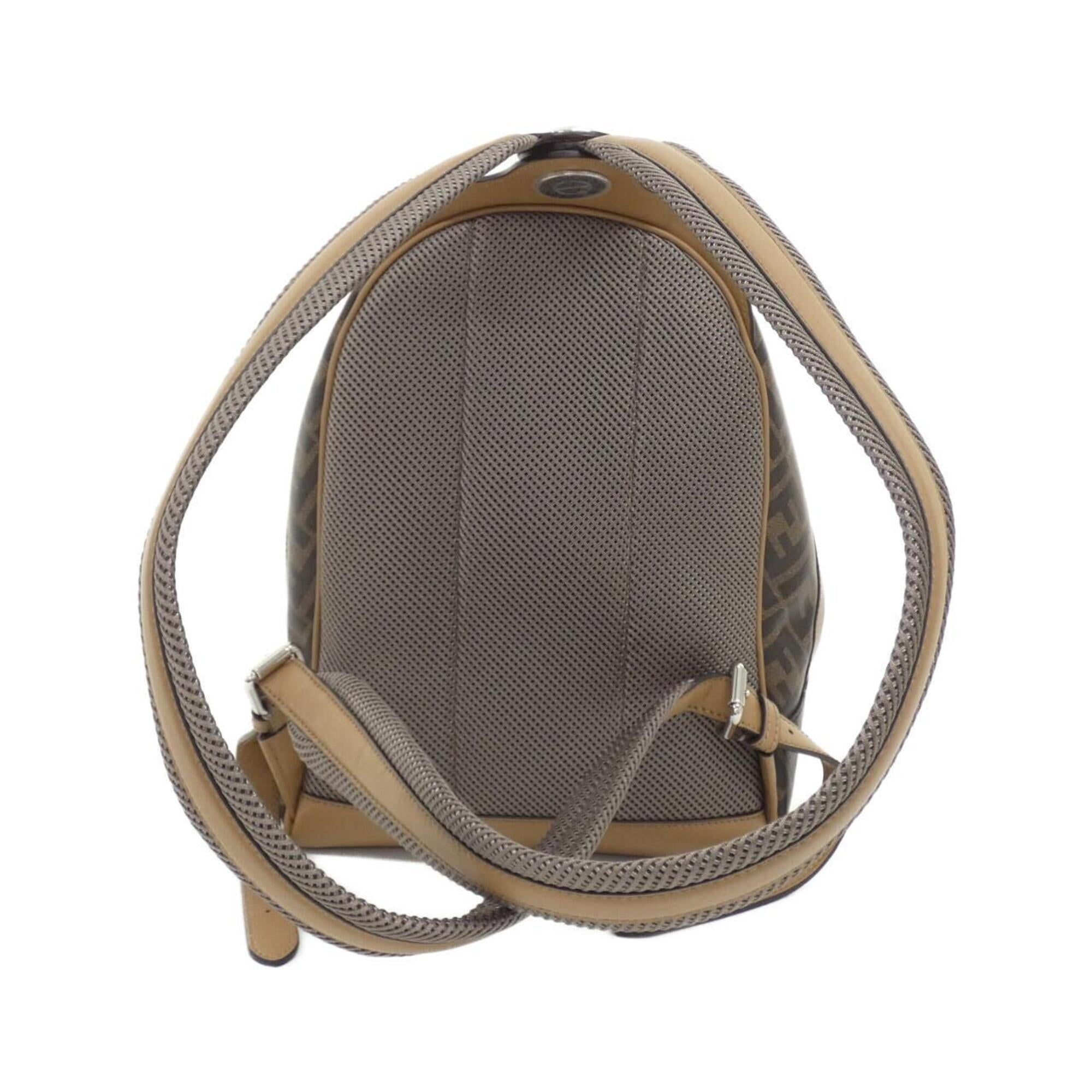Fendi Brown Sand Coated Canvas Leather Backpack (Pre-Owned)