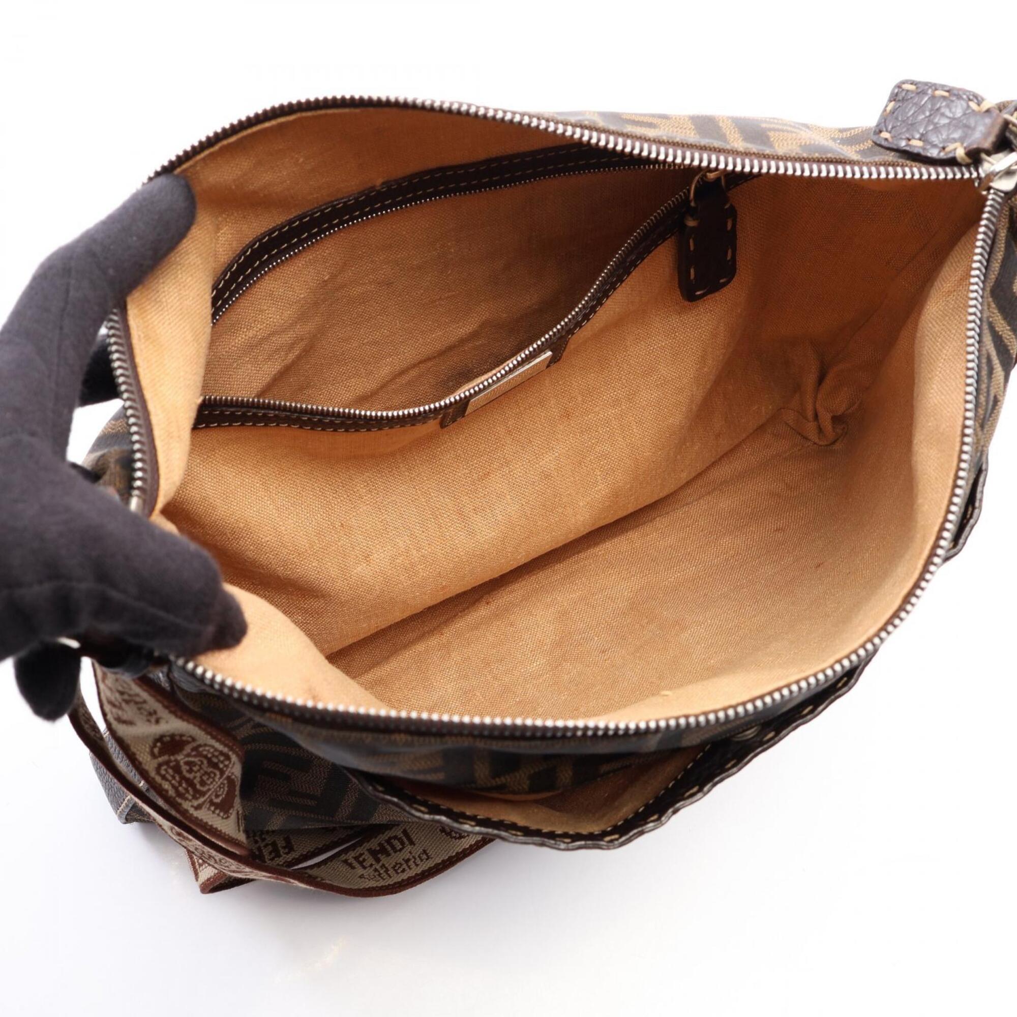 Fendi Brown Canvas Leather Handbag Shoulder Bag (Pre-Owned)