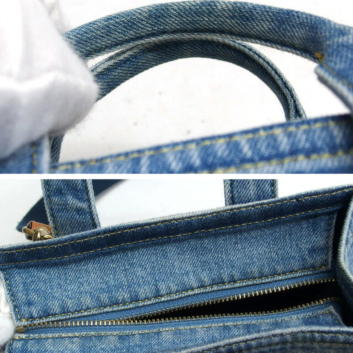 Coach Blue Brown Denim Leather Fabric Tote Bag (Pre-Owned)