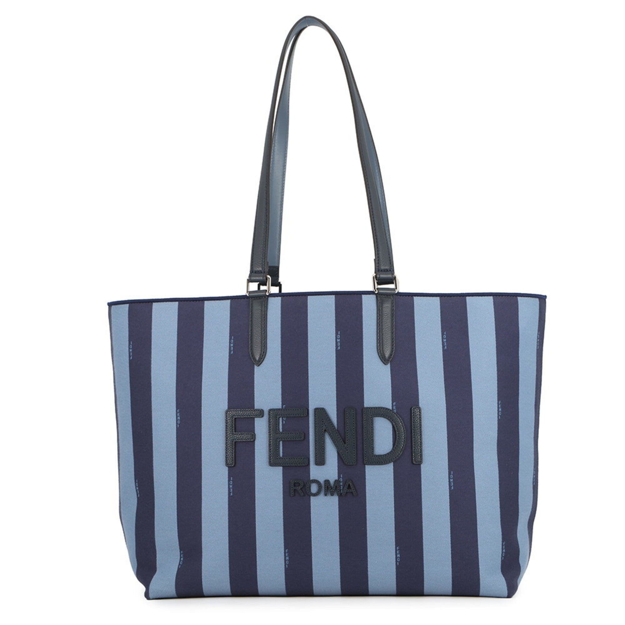Fendi Blue Navy Canvas Leather Handbag Tote Bag (Pre-Owned)