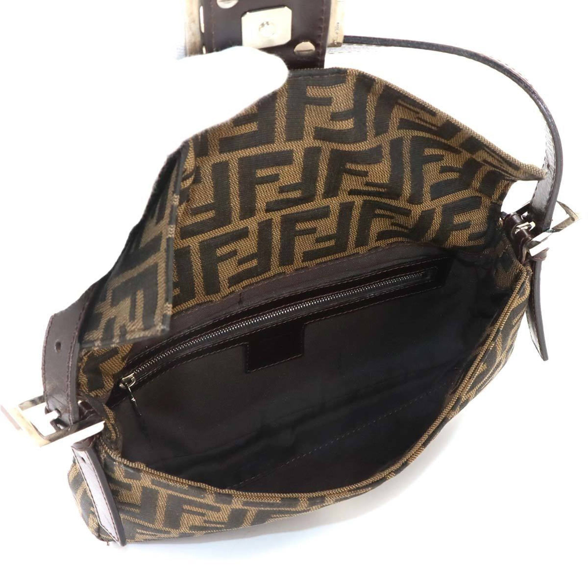 Fendi Zucca Brown Canvas Leather Baguette Bag Handbag Shoulder Bag (Pre-Owned)