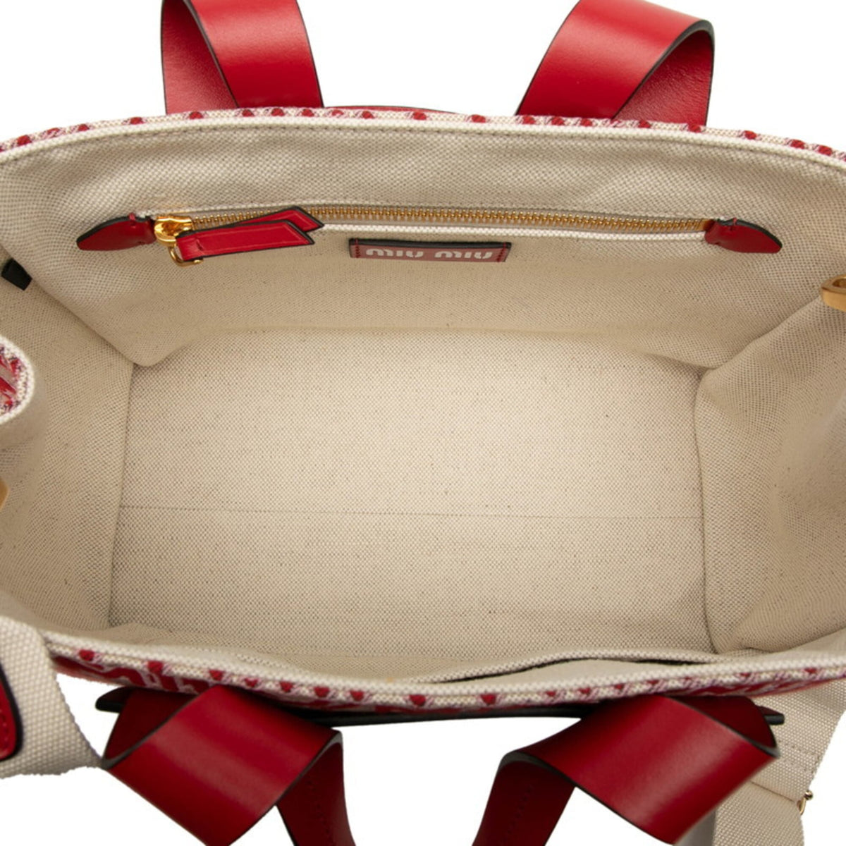 Miu Miu Red Color Canvas Leather Handbag Shoulder Bag (Pre-Owned)