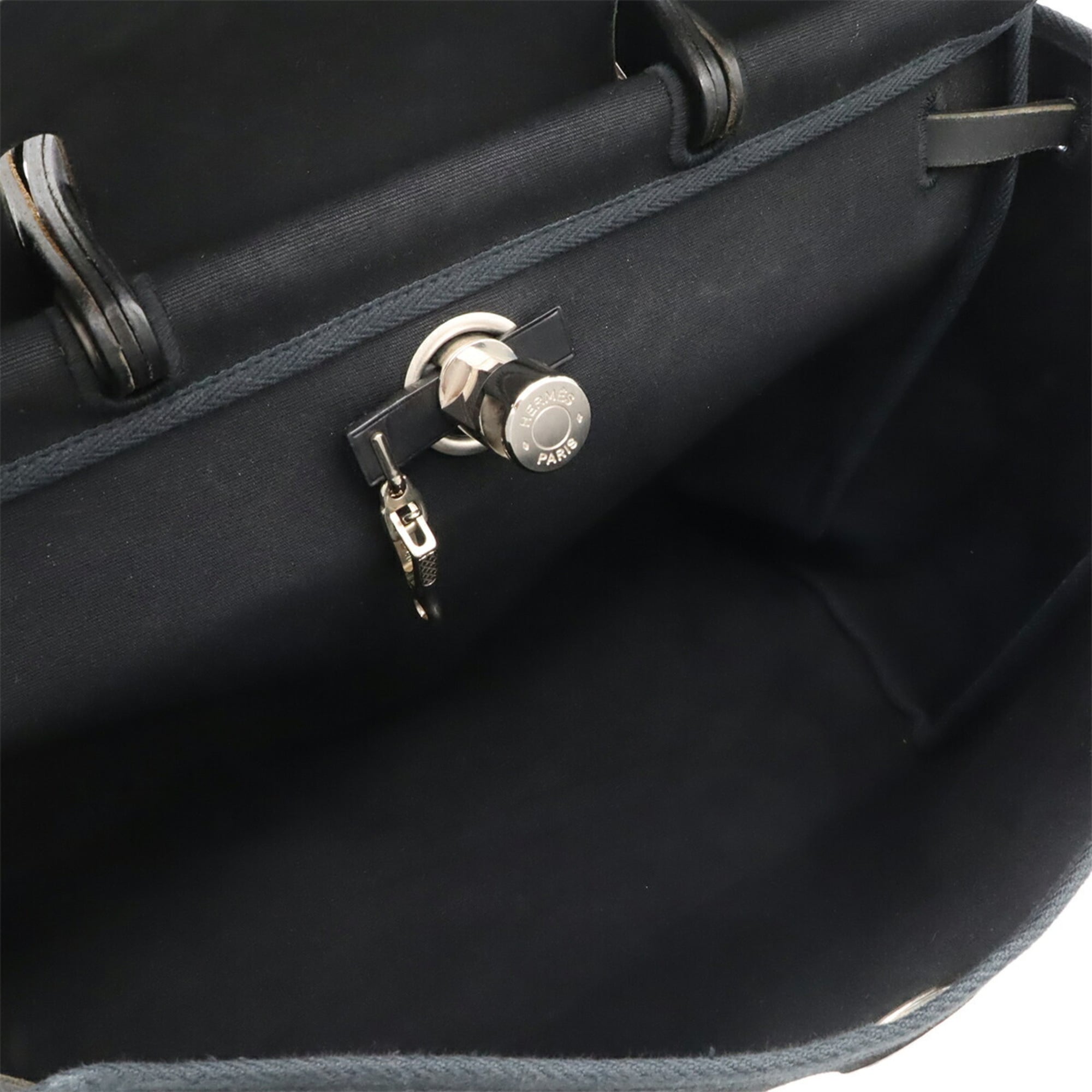 Hermes Her Bag Black Toile Officier Leather Handbag Shoulder Bag (Pre-Owned)