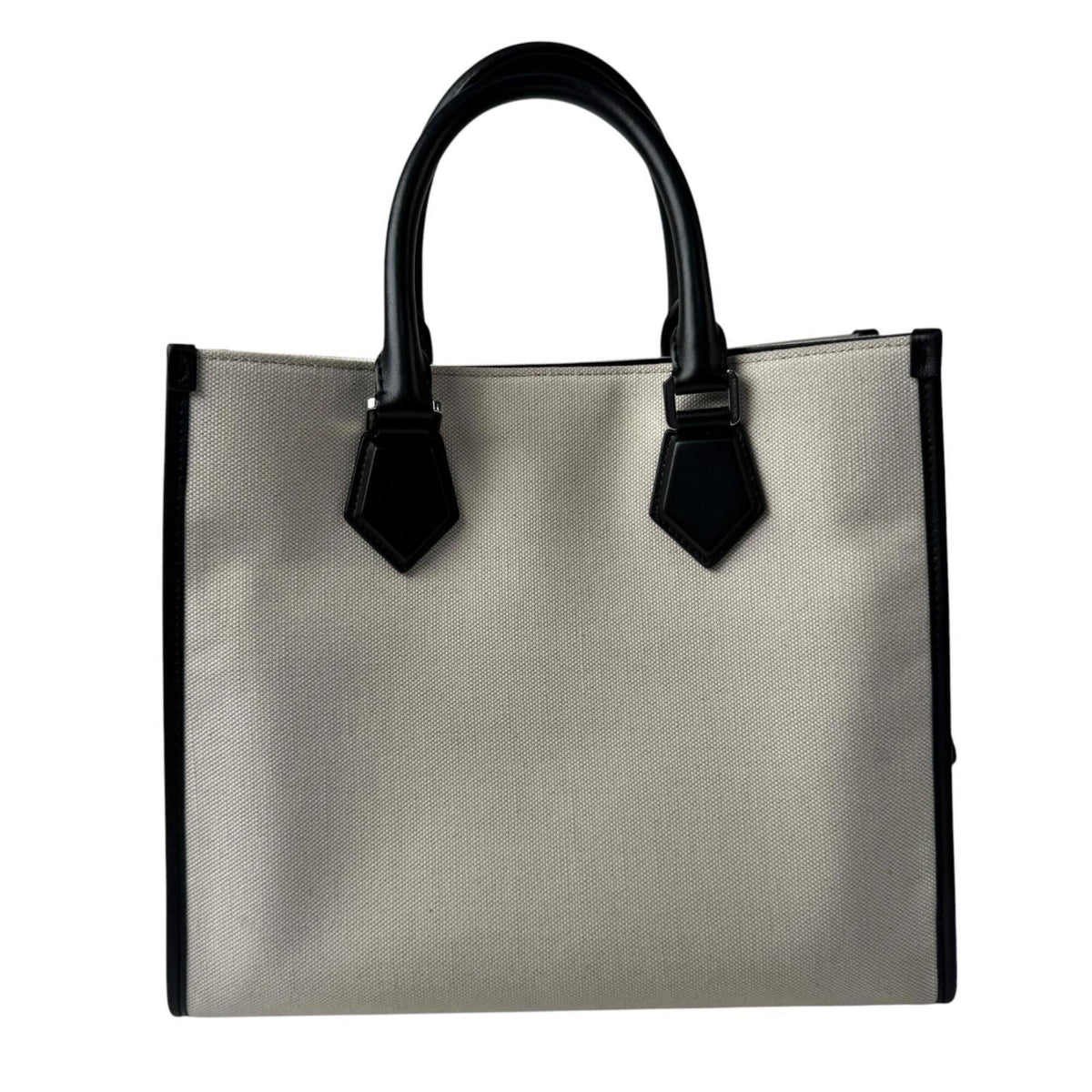 Dolce & Gabbana Black Ivory Canvas Leather Shoulder Bag Tote Bag (Pre-Owned)