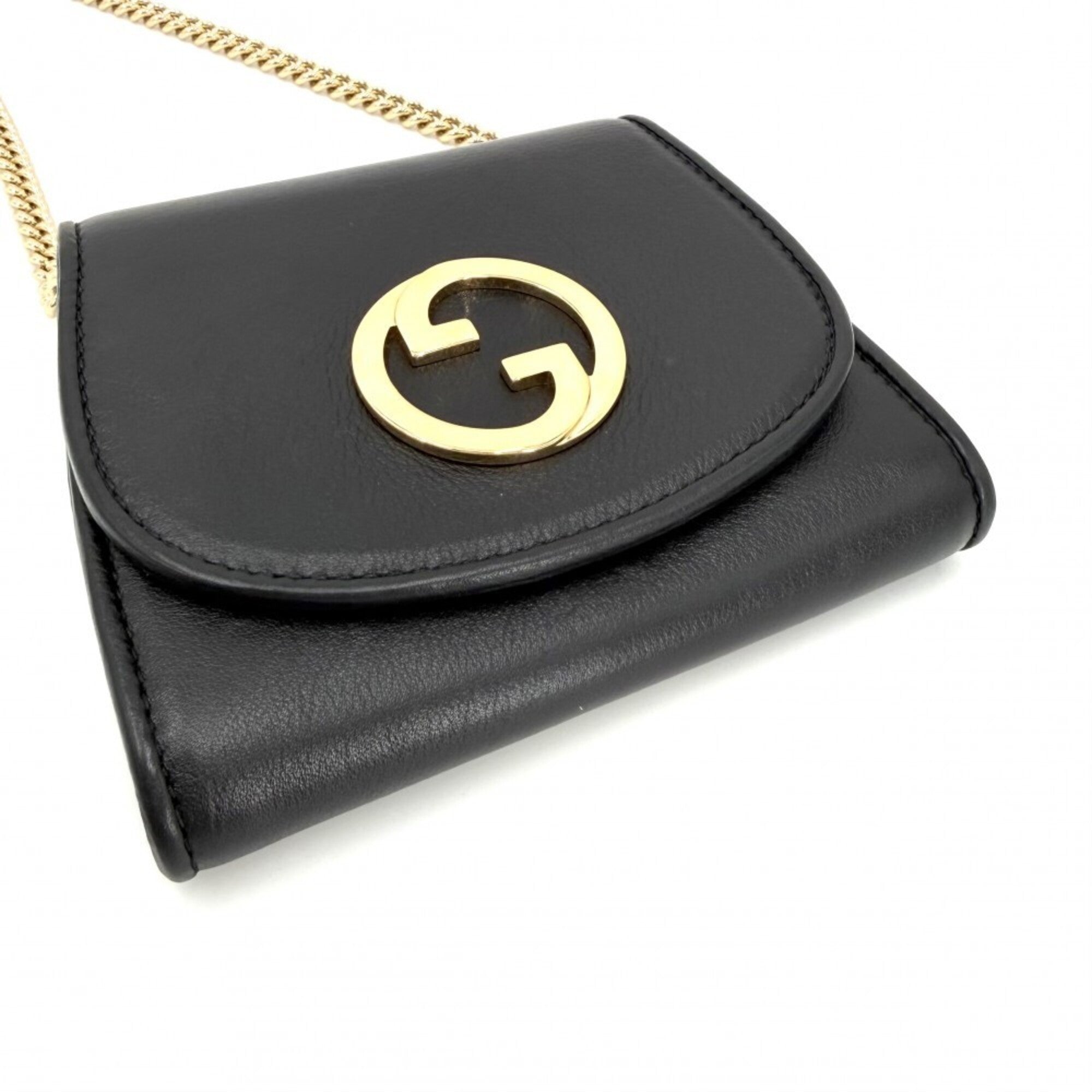 Gucci Black Leather Chain/Shoulder Wallet (Pre-Owned)