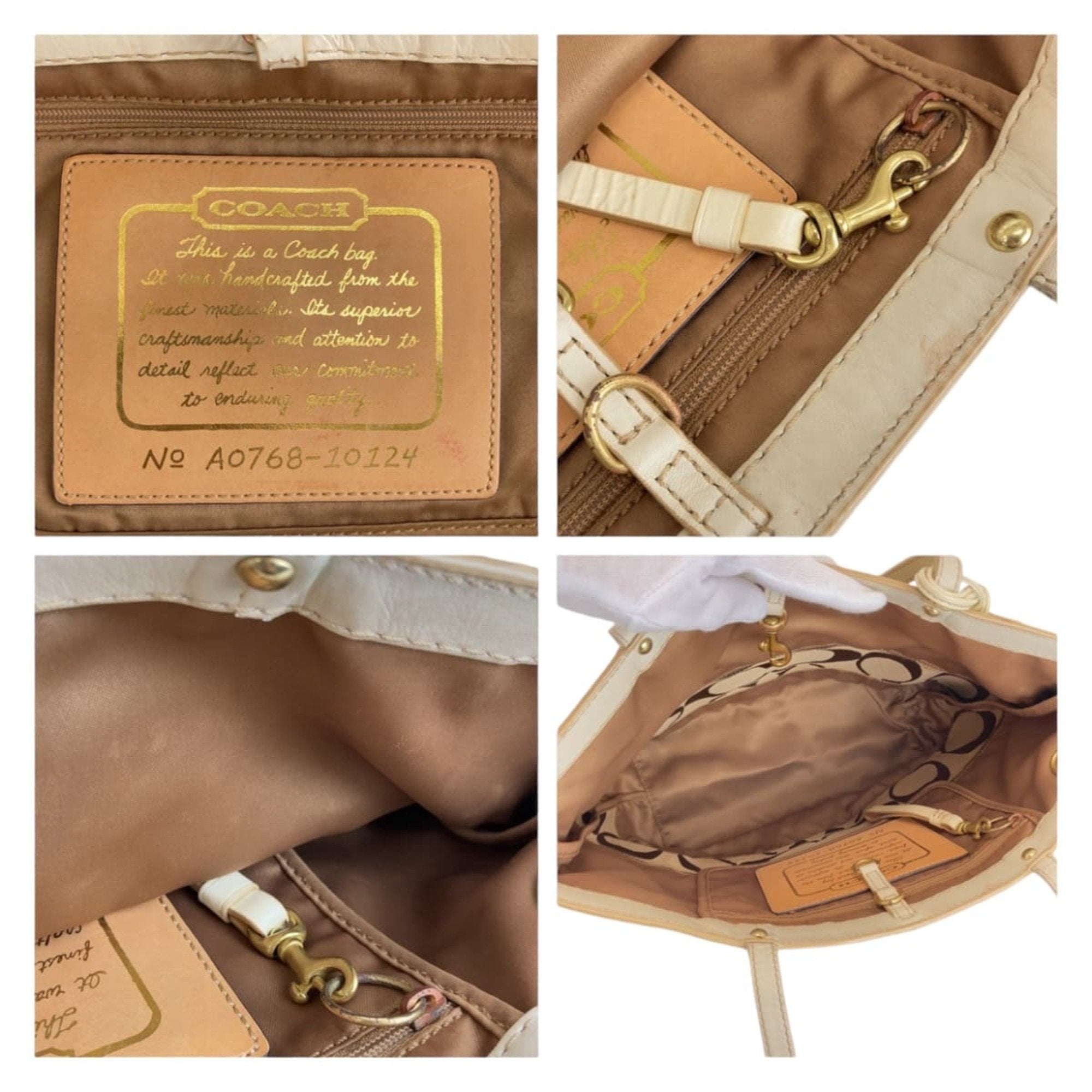 Coach Beige Brown White Canvas Leather Shoulder Bag Tote Bag (Pre-Owned)