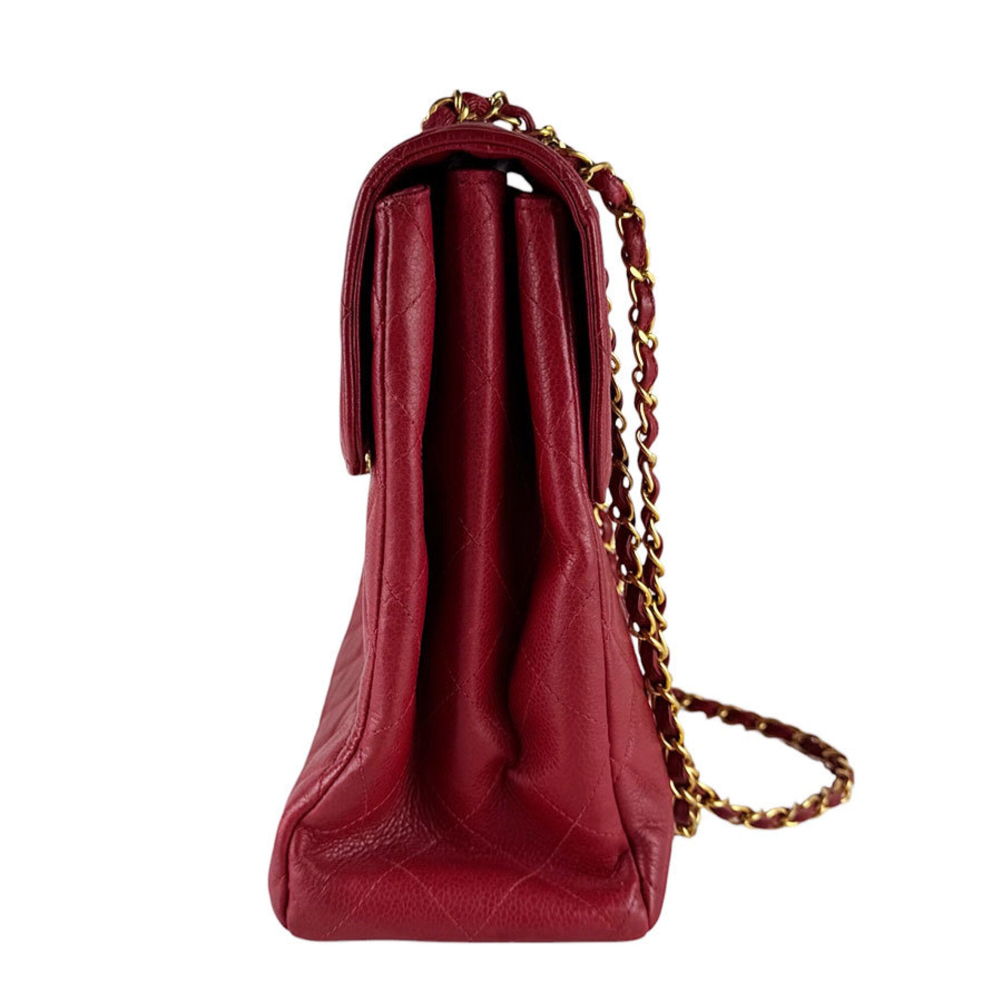 Chanel Red Color Grained Calfskin Shoulder Bag (Pre-Owned)