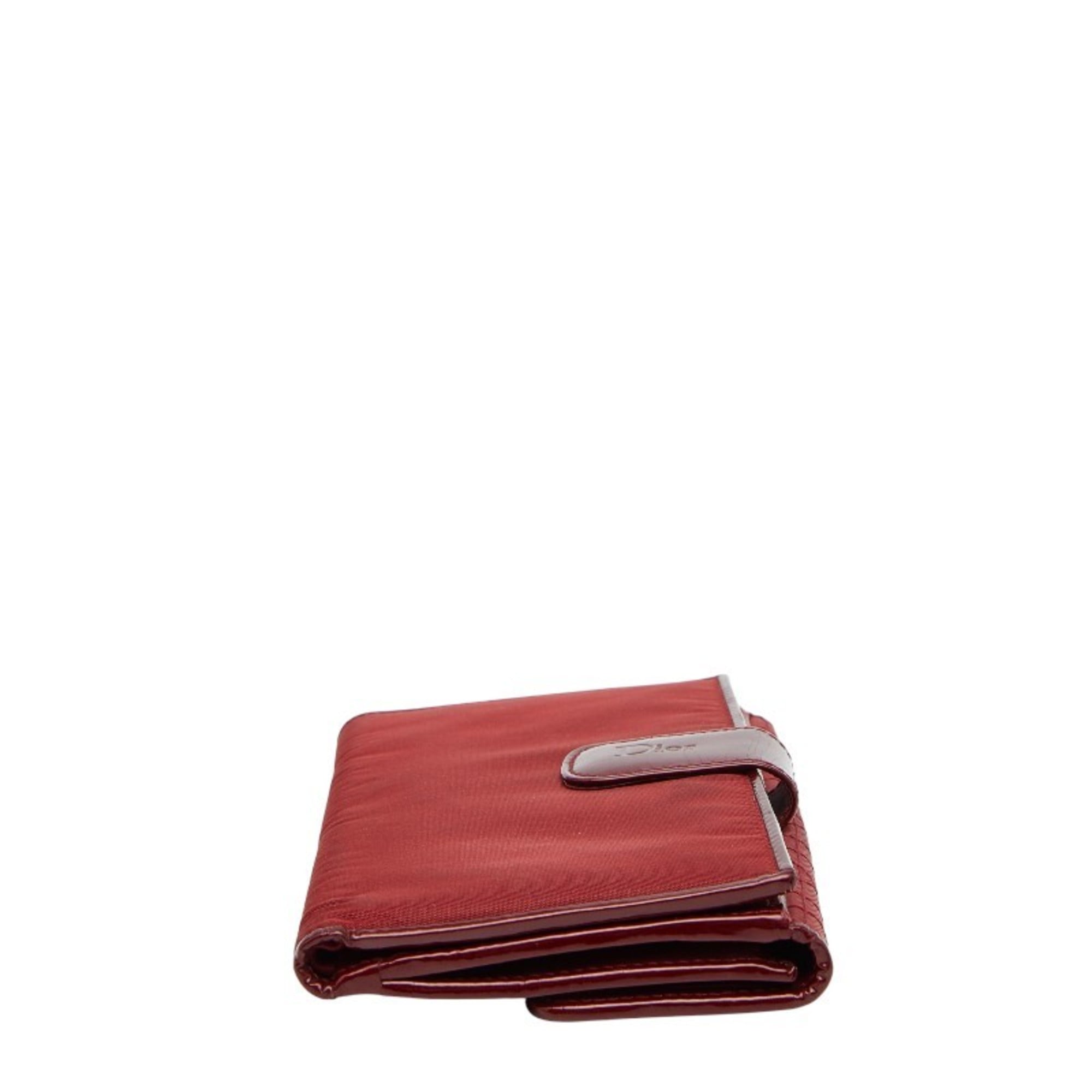 Christian Dior Red Color Nylon Leather Long Wallet (Bi-Fold) (Pre-Owned)