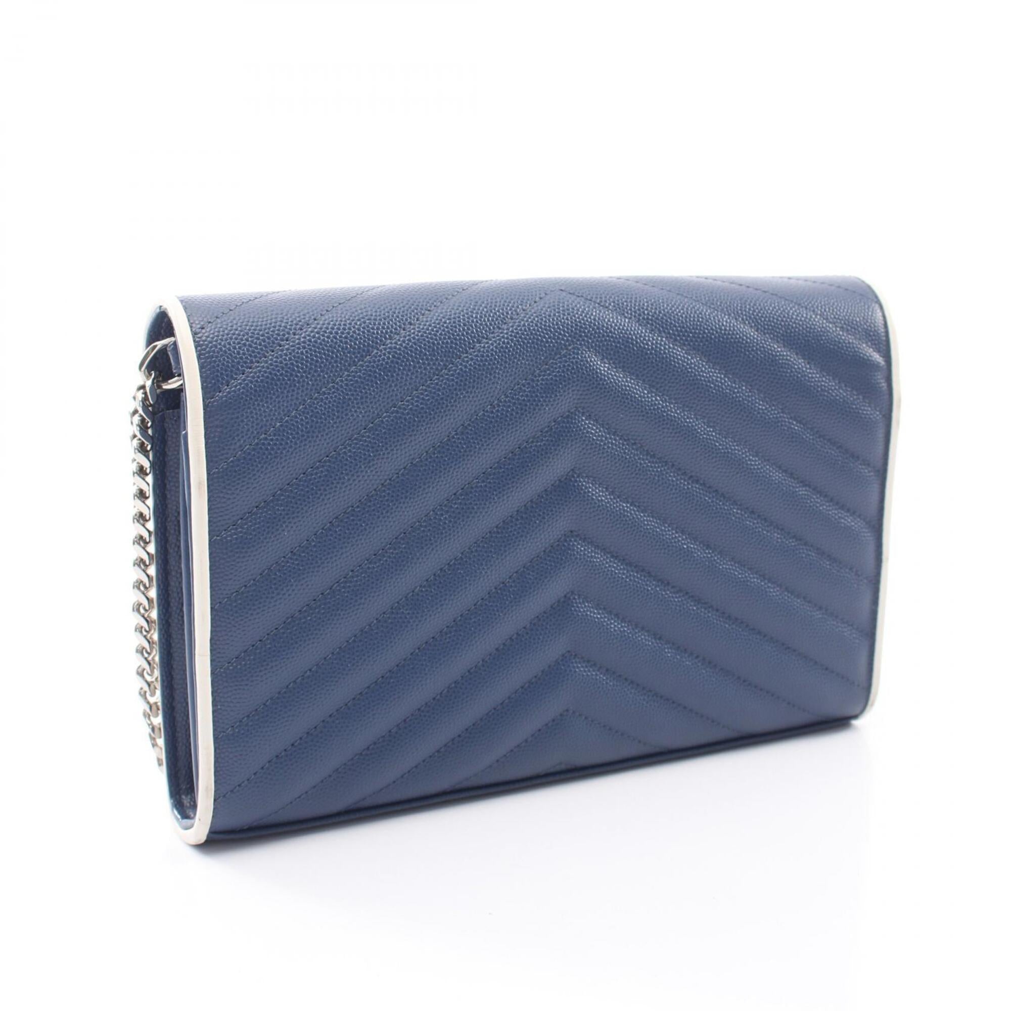 Yves Saint Laurent Navy White Leather Handbag Shoulder Bag (Pre-Owned)