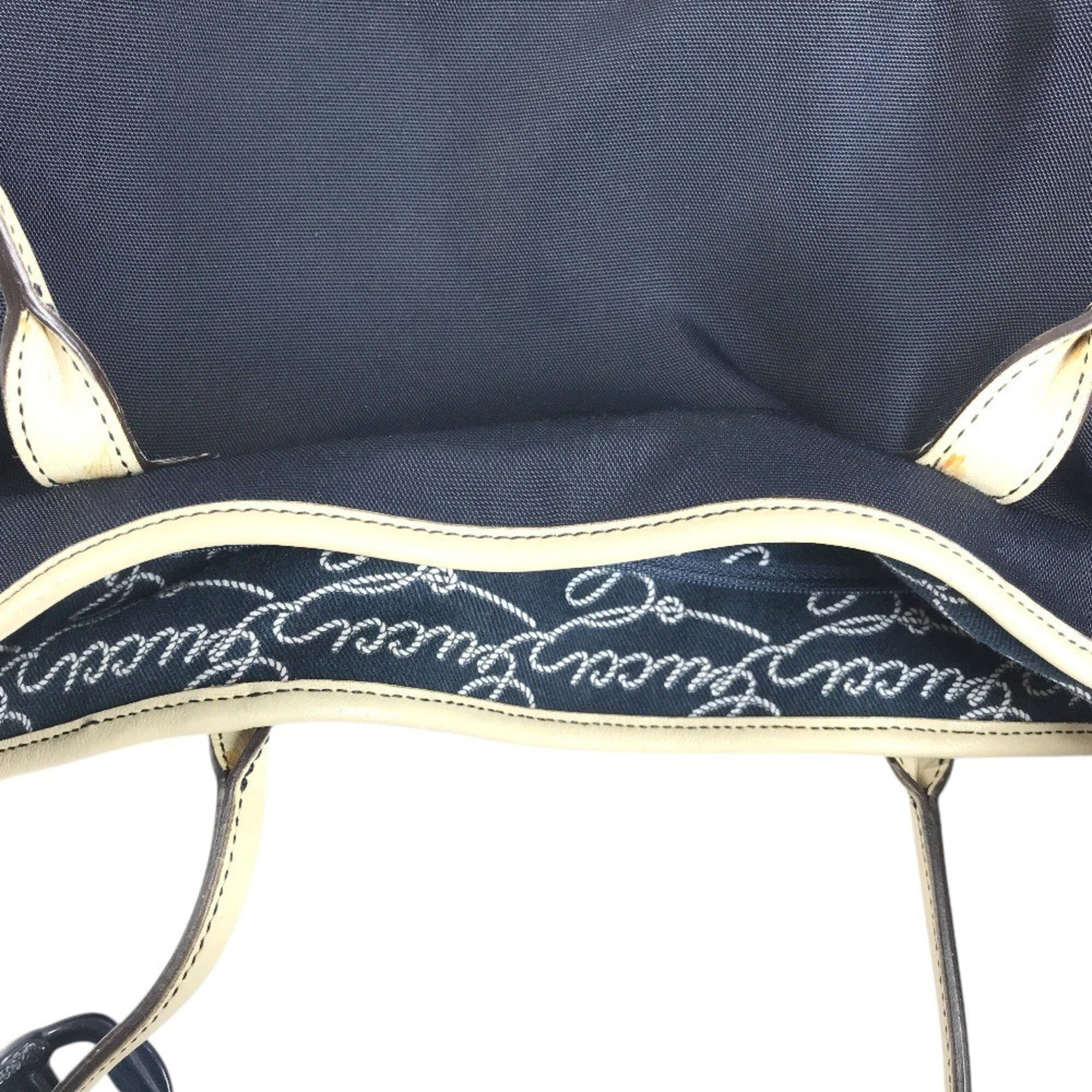 Gucci Gg Canvas Navy White Leather Canvas Handbag Shoulder Bag Tote Bag (Pre-Owned)