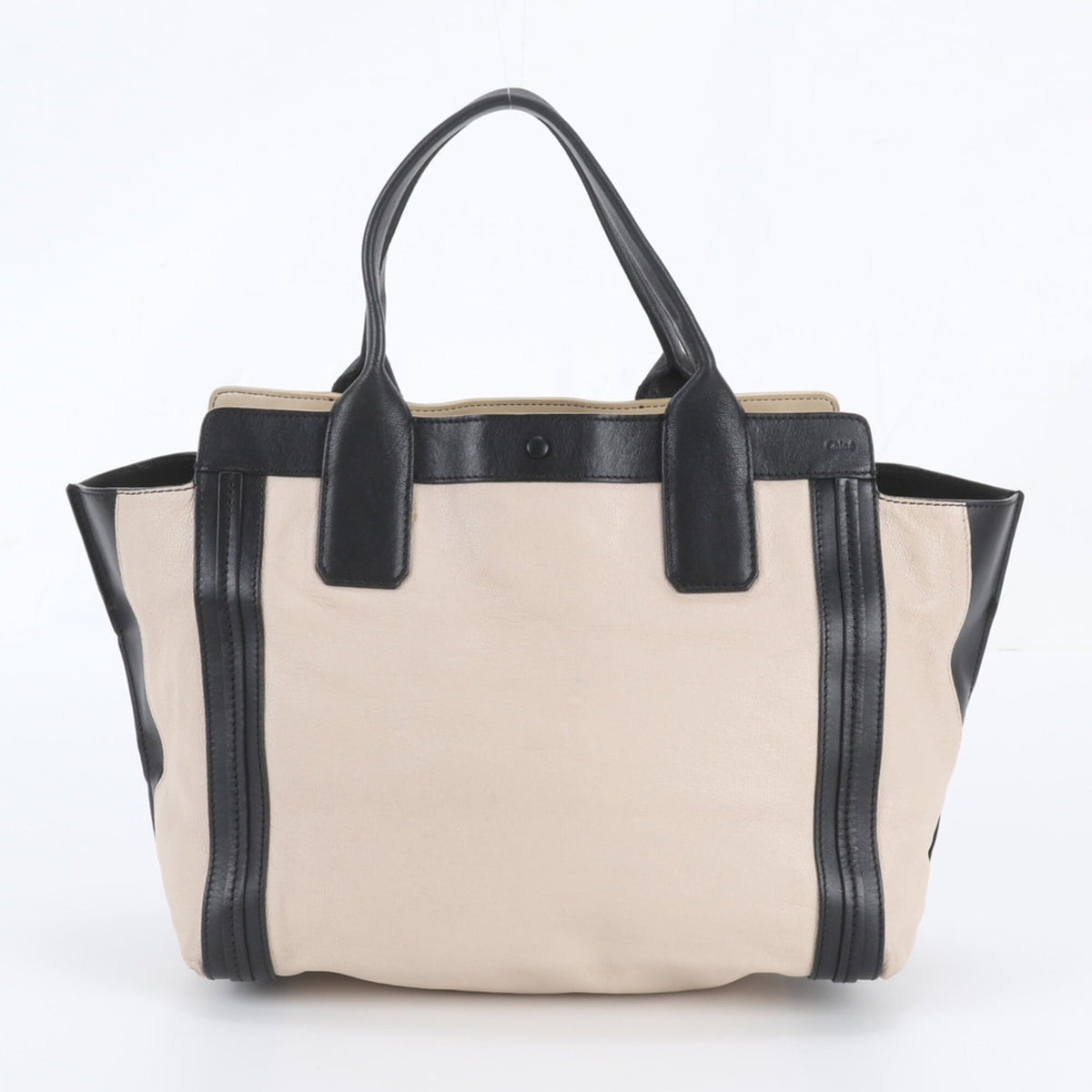 Chloé Beige Black Leather Handbag Shoulder Bag Tote Bag (Pre-Owned)