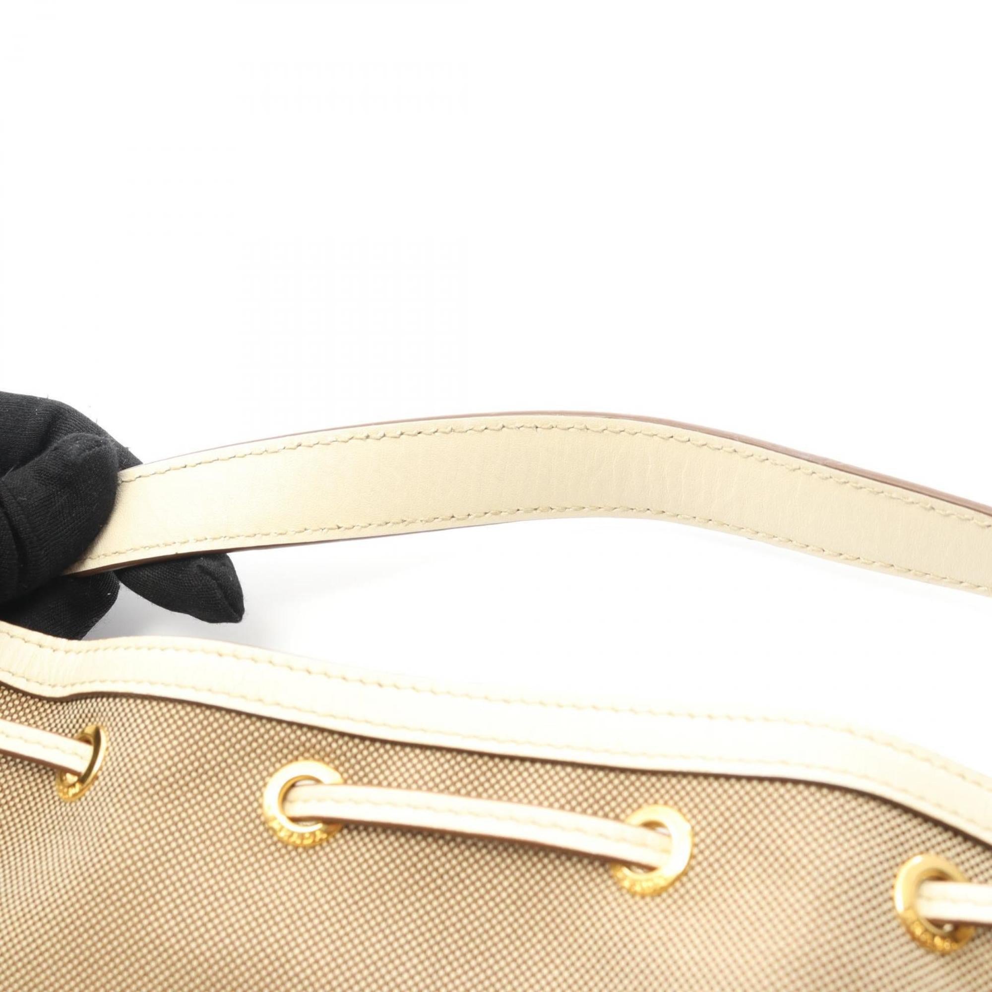 Prada Beige White Canvas Leather Handbag (Pre-Owned)