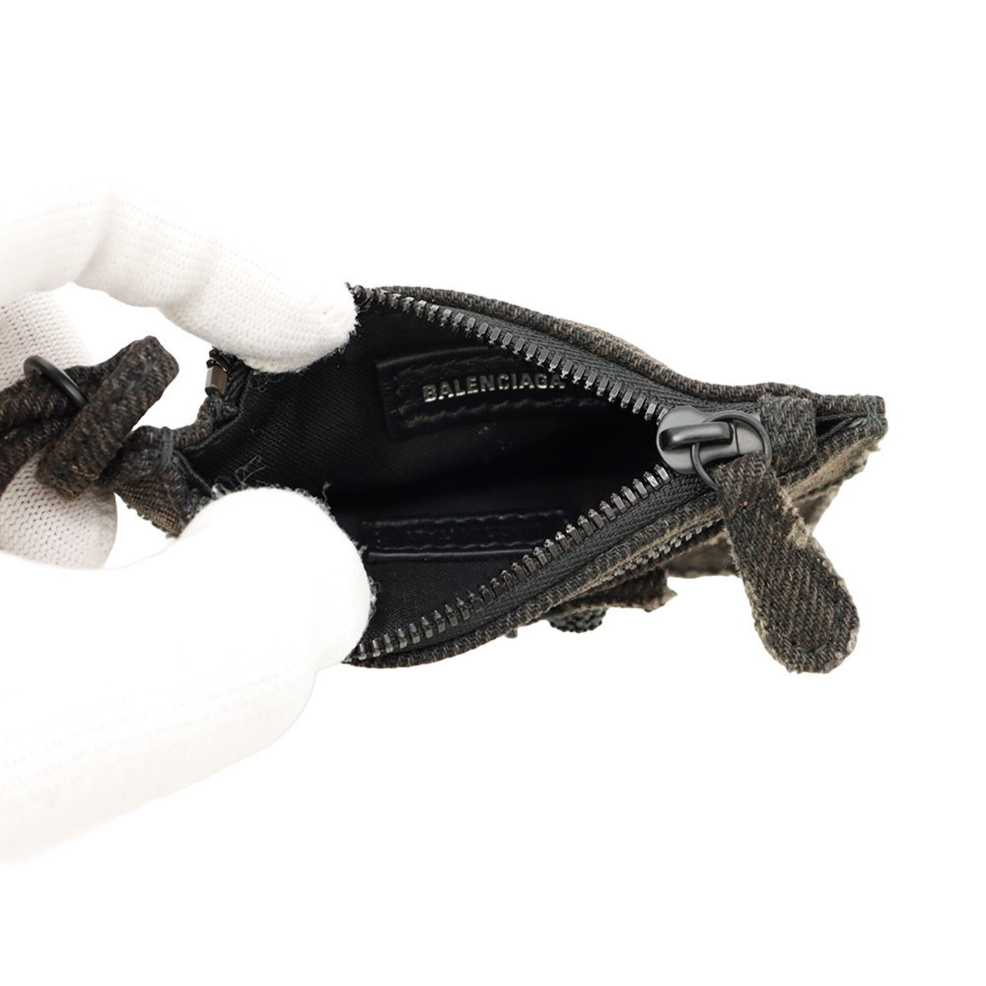 Balenciaga Black Dark Brown Denim Coin Purse/Coin Case (Pre-Owned)
