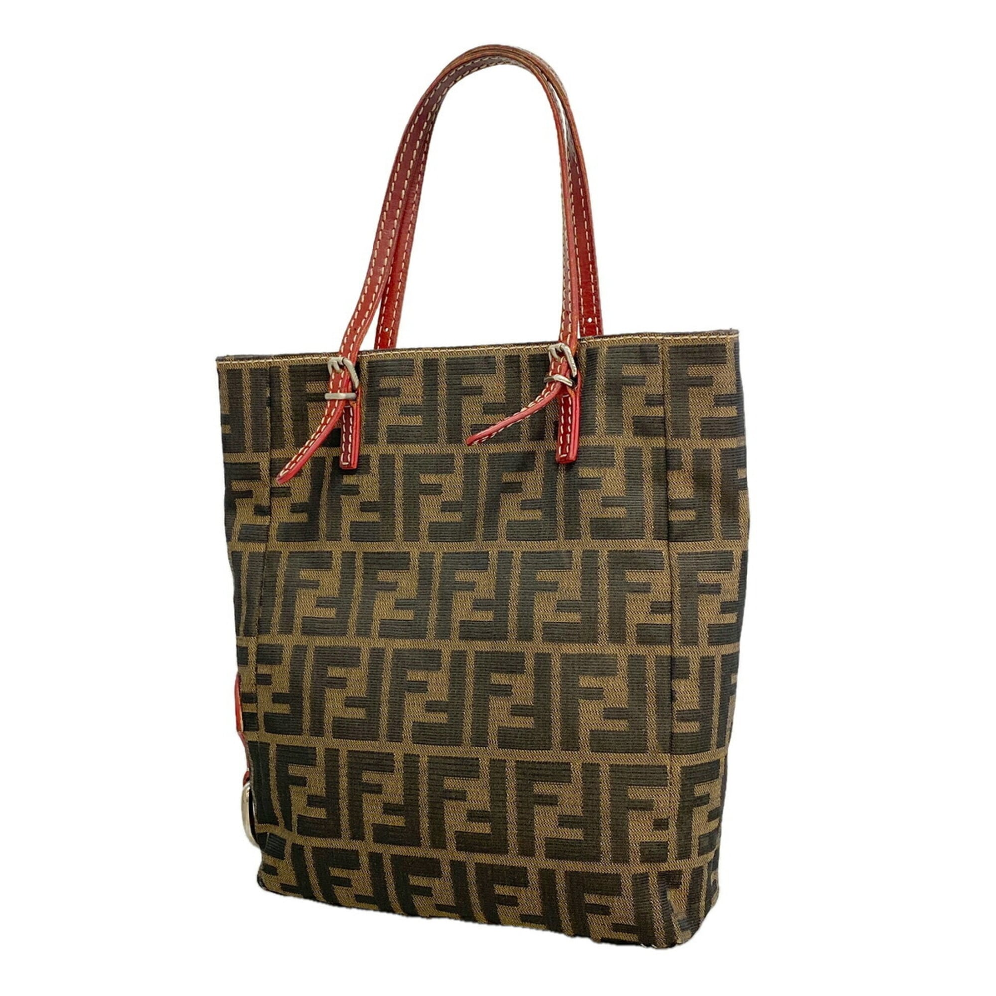 Fendi Brown Red Color Nylon Canvas Tote Bag (Pre-Owned)