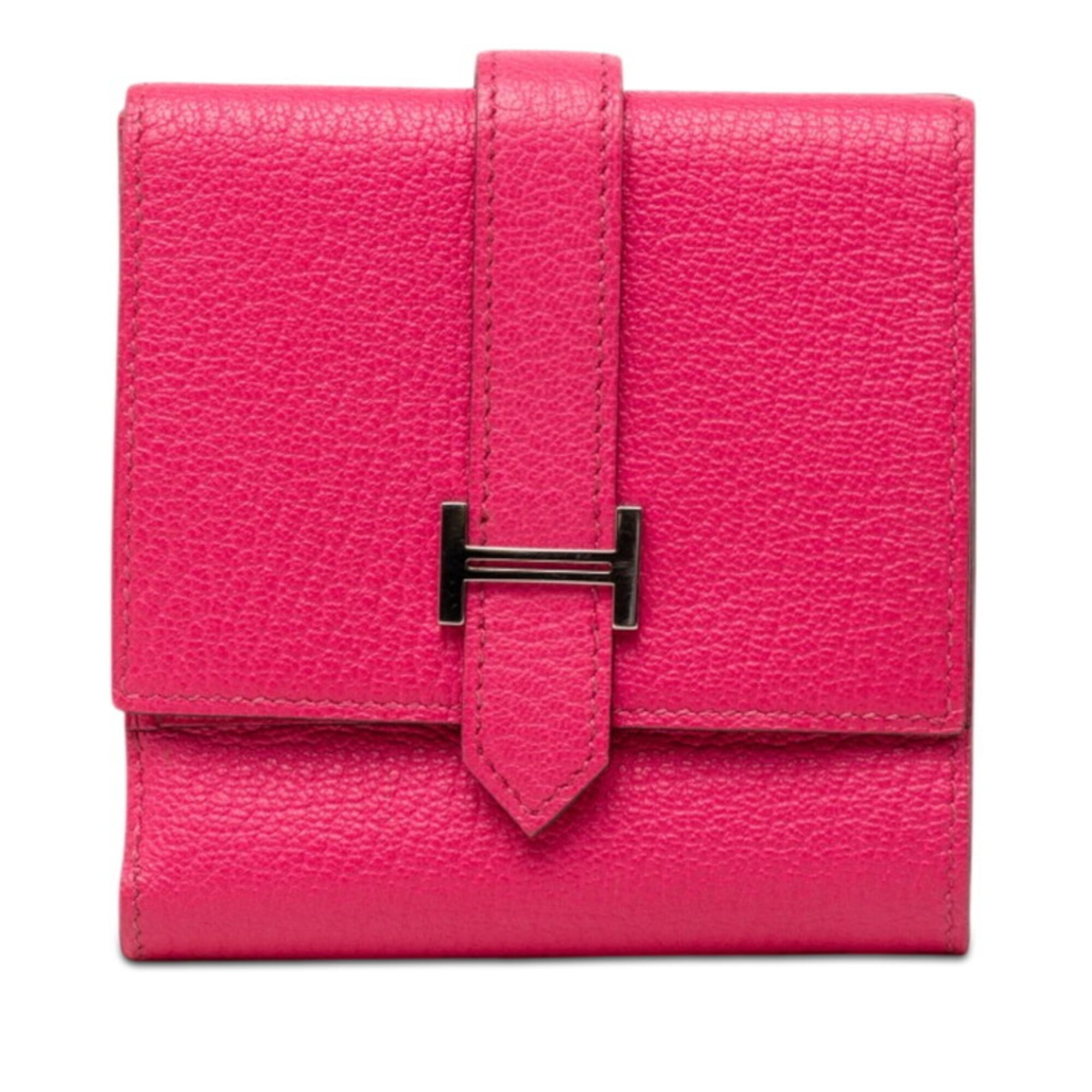Hermes Pink Rose Shocking Chevre Leather Wallet (Tri-Fold) (Pre-Owned)