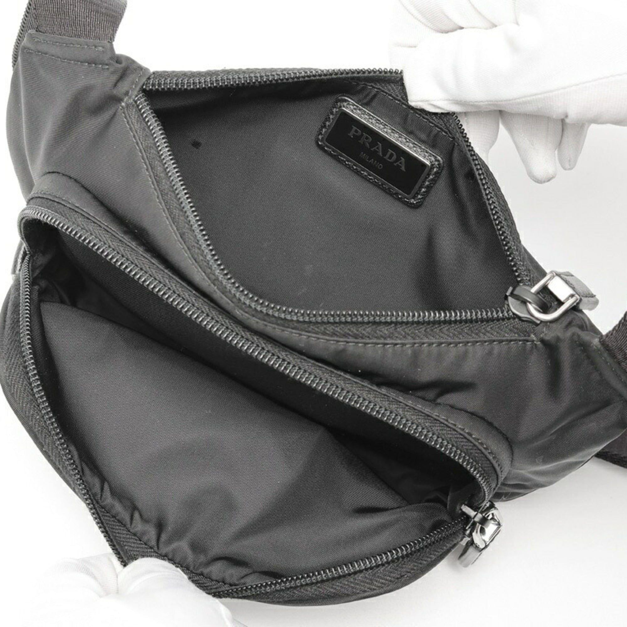 Prada Black Nylon Leather Shoulder Bag Sling Bag (Pre-Owned)
