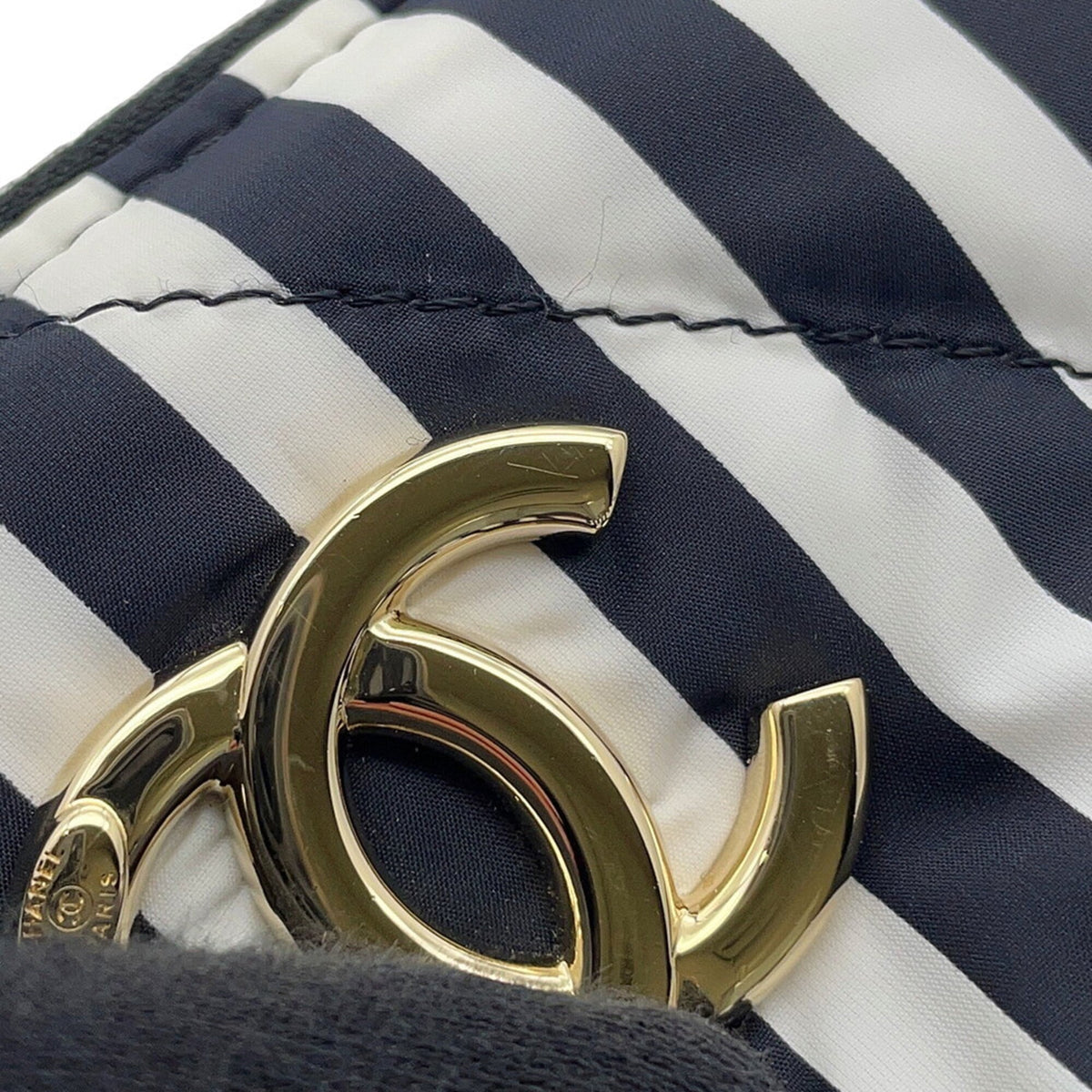 Chanel Black White Nylon Handbag Shoulder Bag (Pre-Owned)