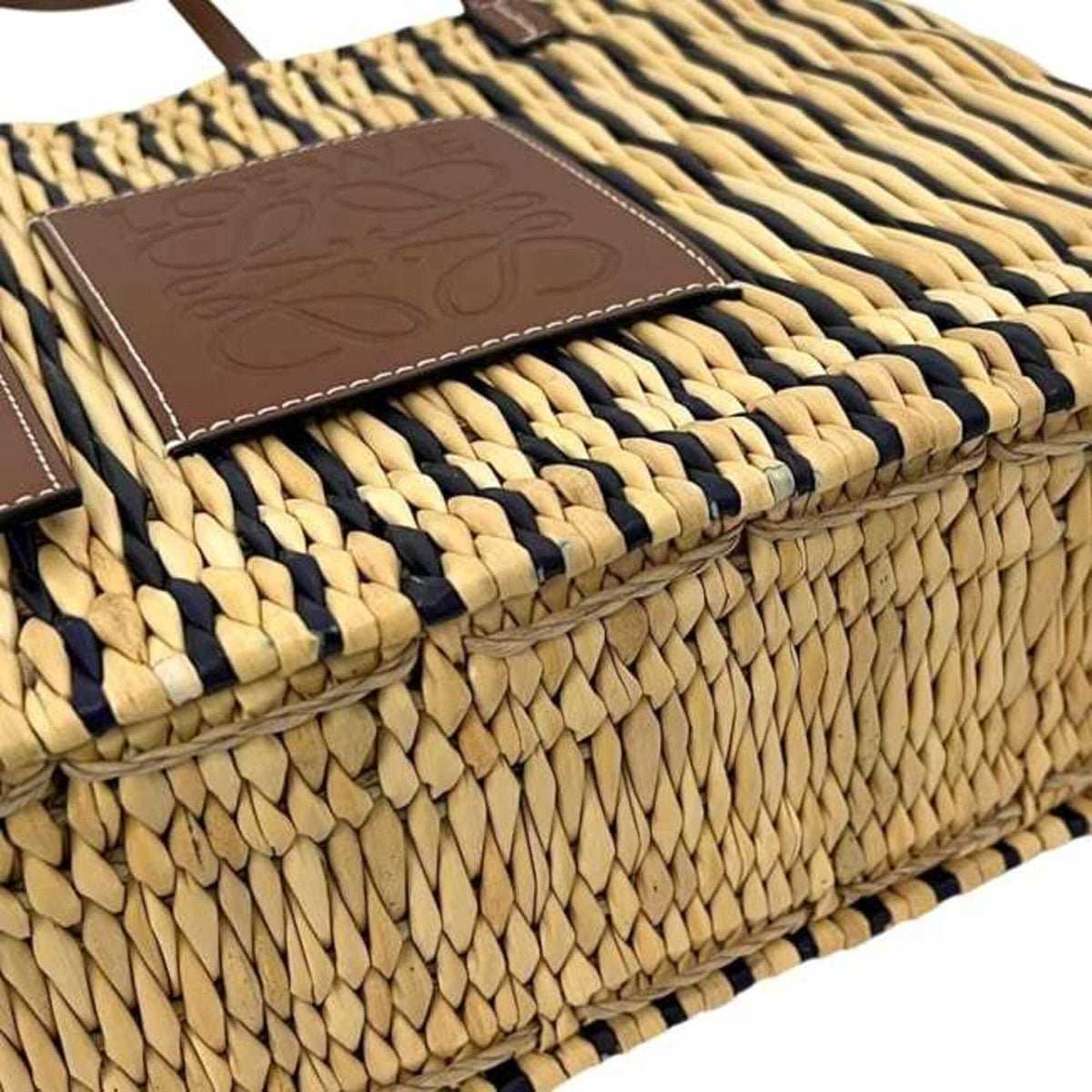 Loewe Beige Brown Raffia Leather Basket Tote Bag (Pre-Owned)