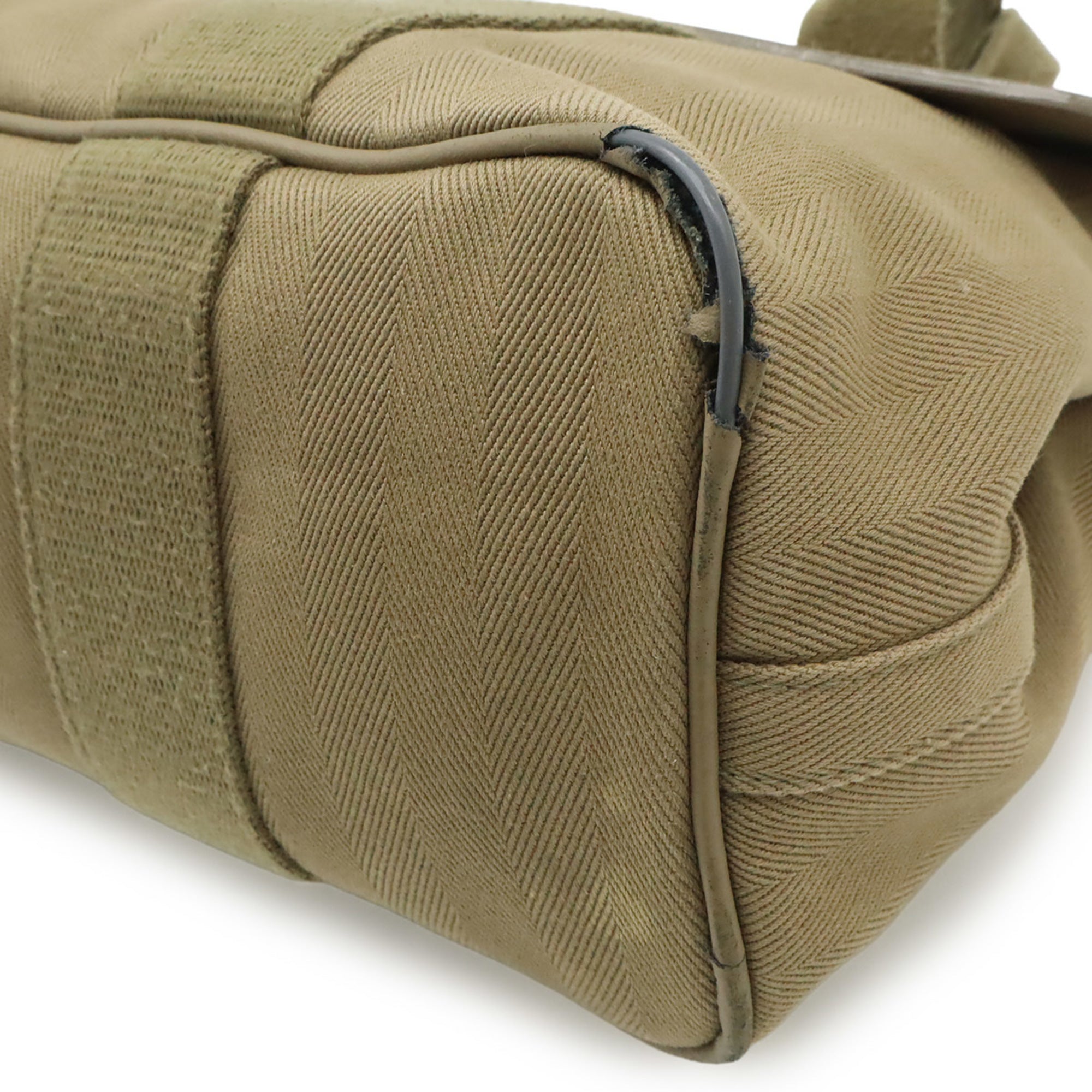 Hermes Khaki Toile Chevron Handbag Tote Bag (Pre-Owned)