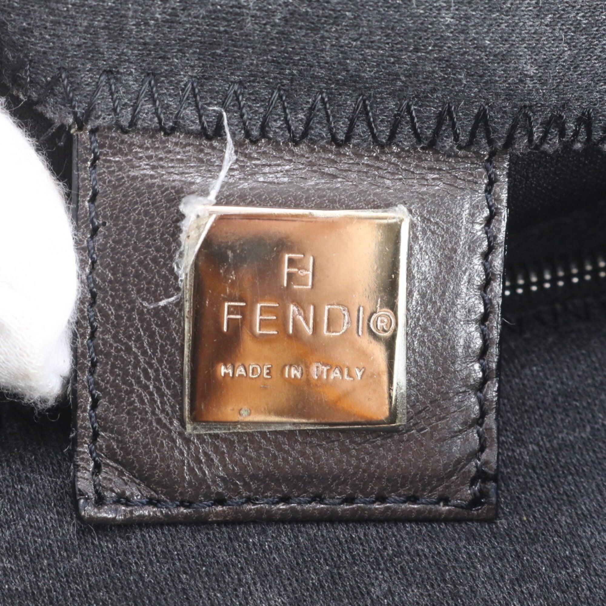 Fendi Charcoal Gray Leather Canvas Handbag Shoulder Bag (Pre-Owned)