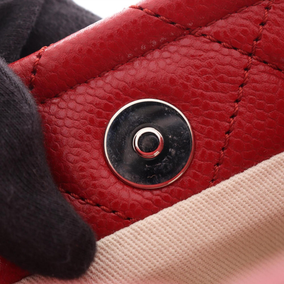 Chanel Red Color Grained Calfskin Handbag Tote Bag (Pre-Owned)