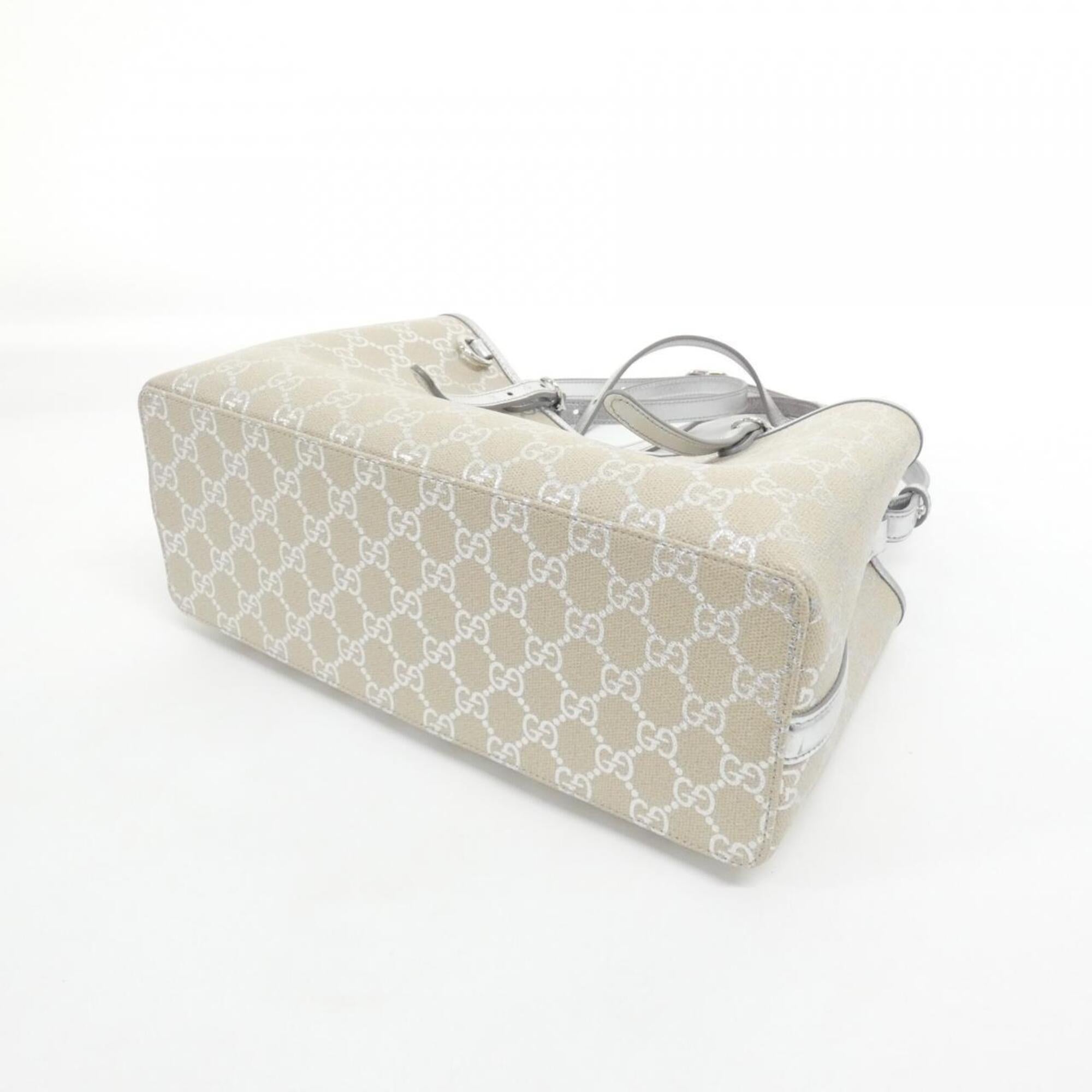 Gucci Beige Silver Coated Canvas Leather Handbag (Pre-Owned)