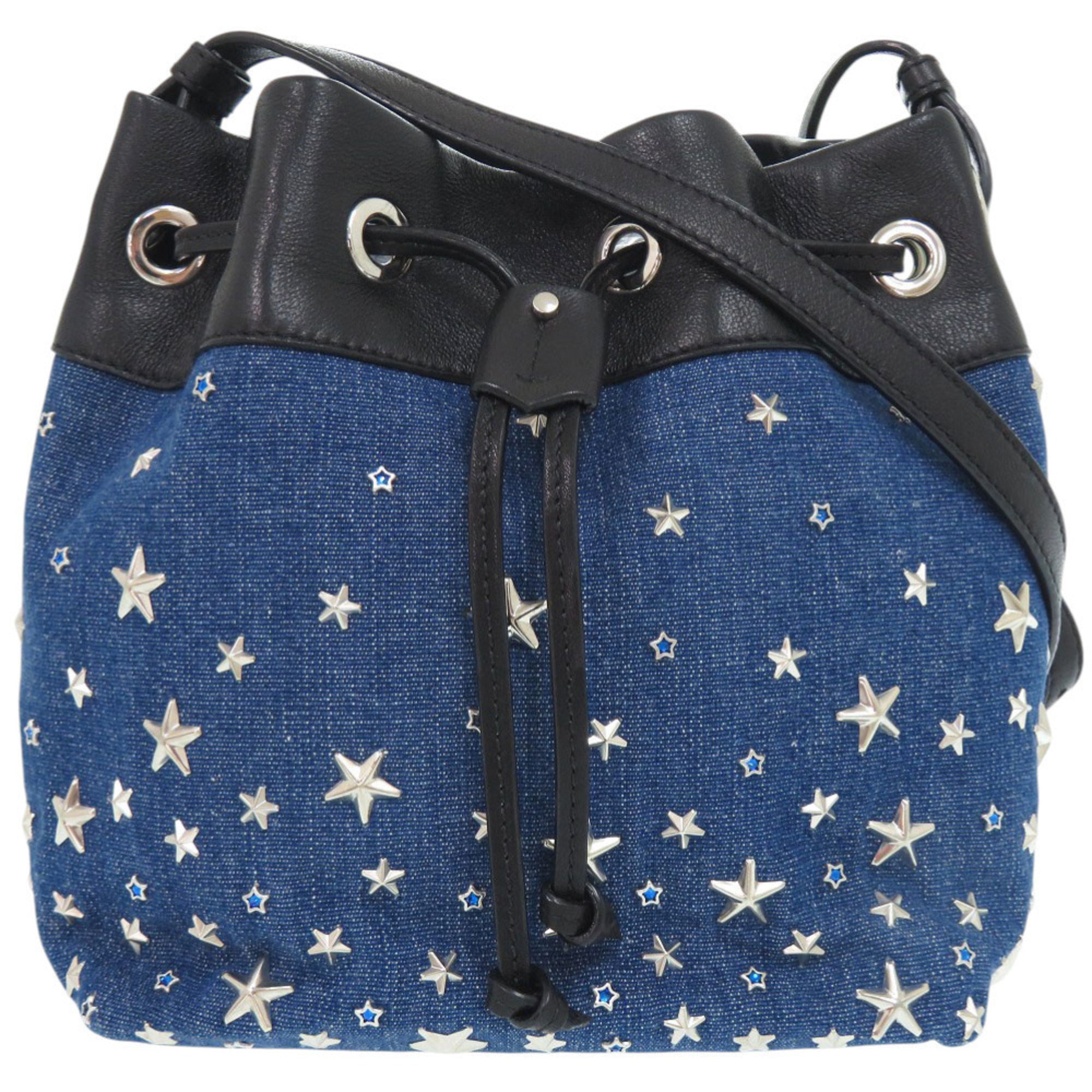 Jimmy Choo Black Blue Denim Leather Shoulder Bag (Pre-Owned)
