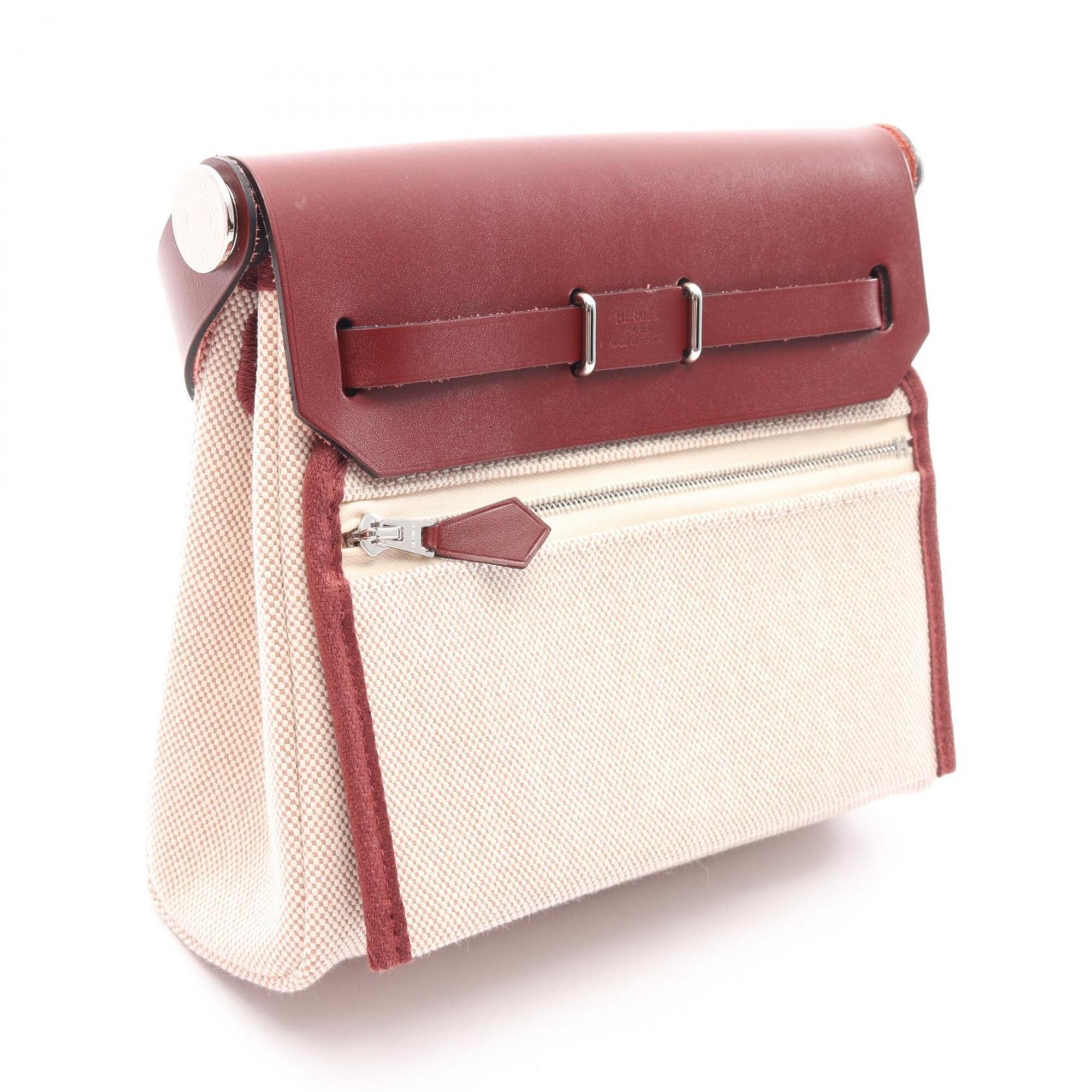 Hermes Bordeaux Ecru Ivory Rouge H Canvas Leather Shoulder Bag (Pre-Owned)