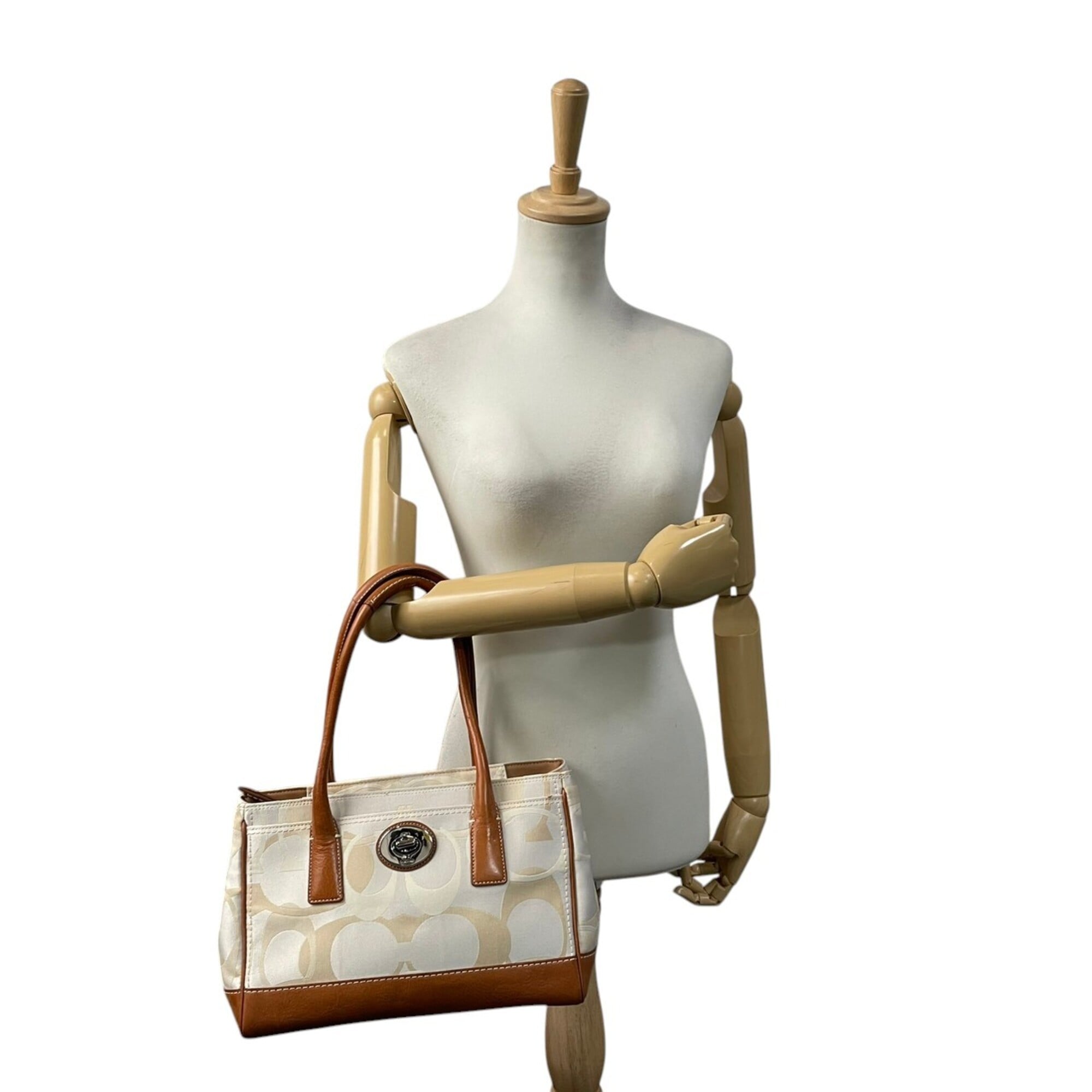 Coach Ivory Canvas Leather Handbag Tote Bag (Pre-Owned)