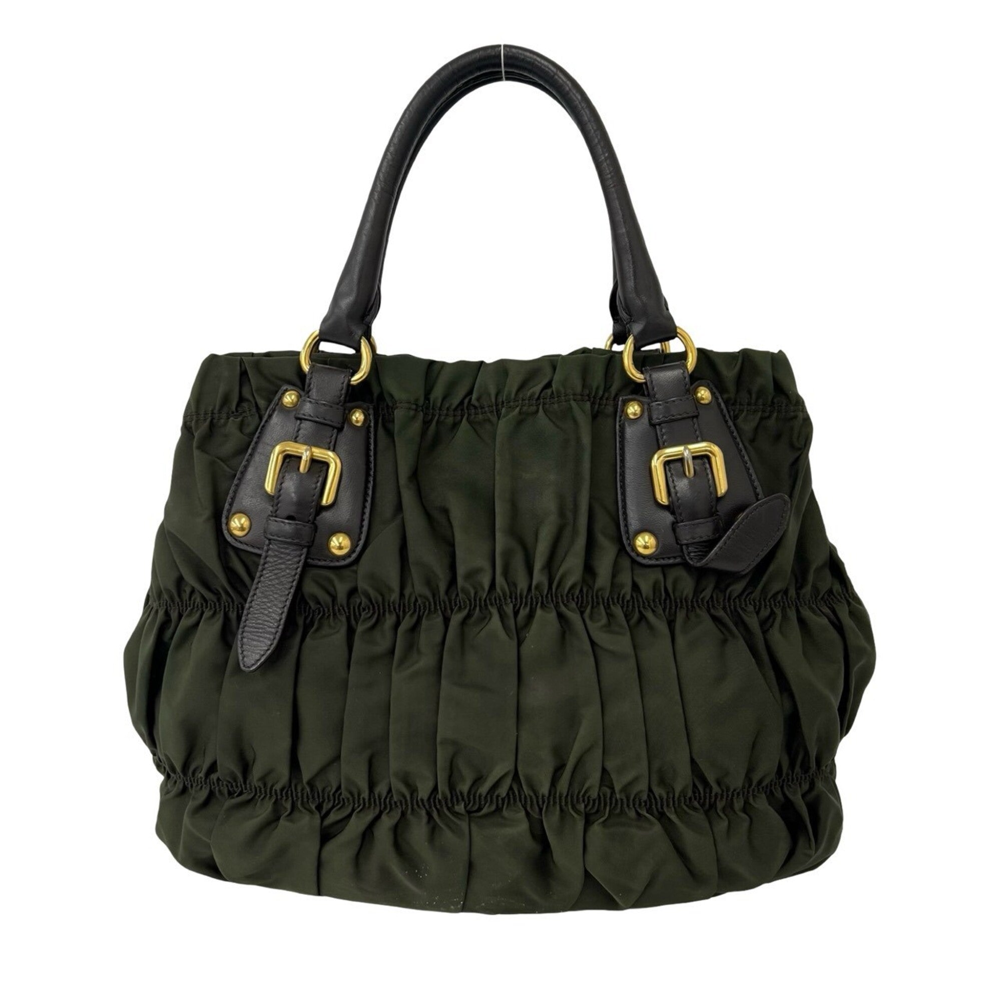 Prada Brown Khaki Nylon Leather Handbag Tote Bag (Pre-Owned)