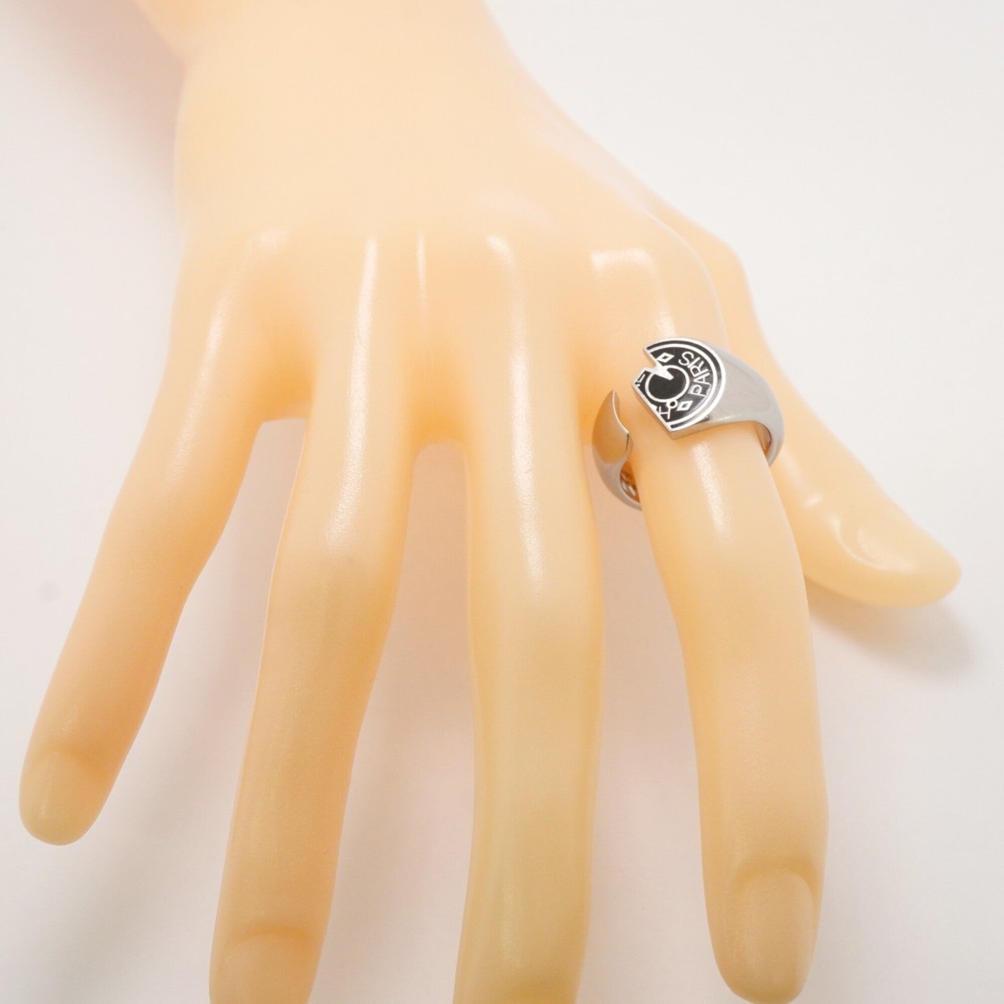 Hermes Silver Black Metal Band Ring (Pre-Owned)