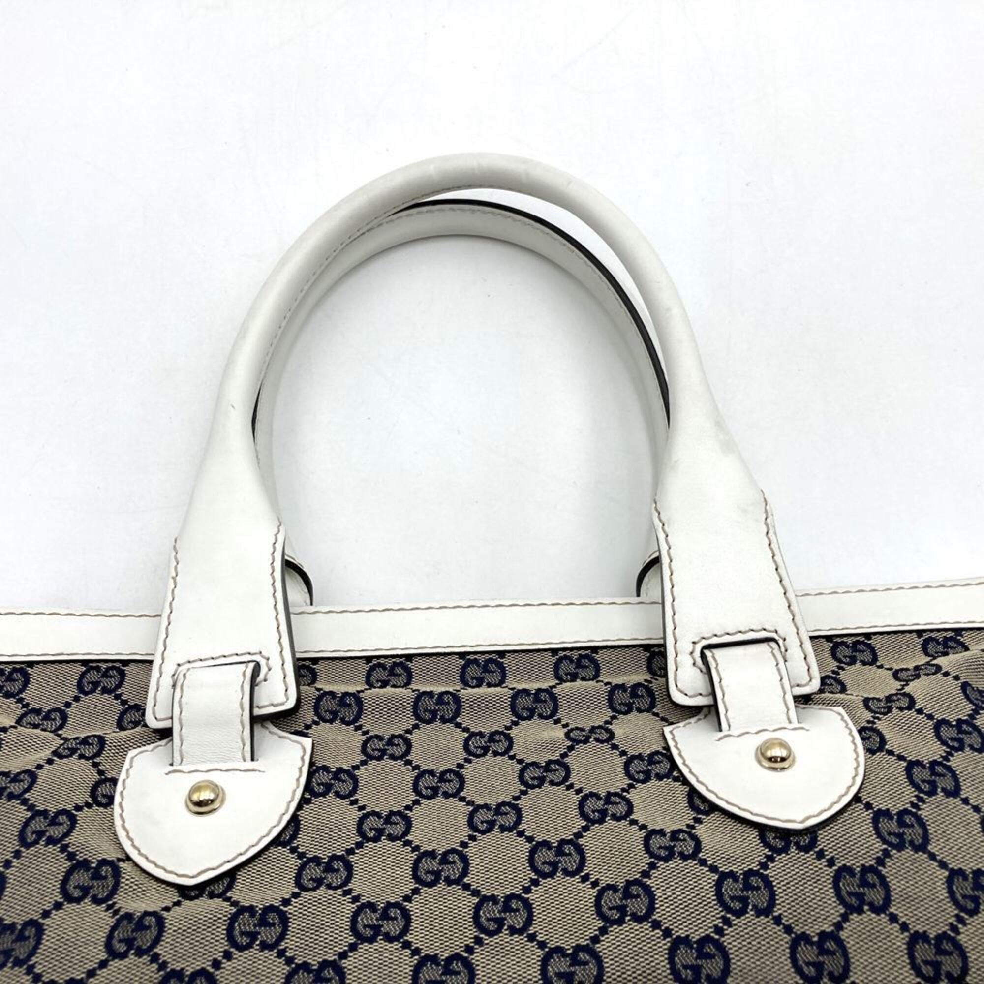 Gucci Beige Navy White Gg Canvas Tote Bag (Pre-Owned)