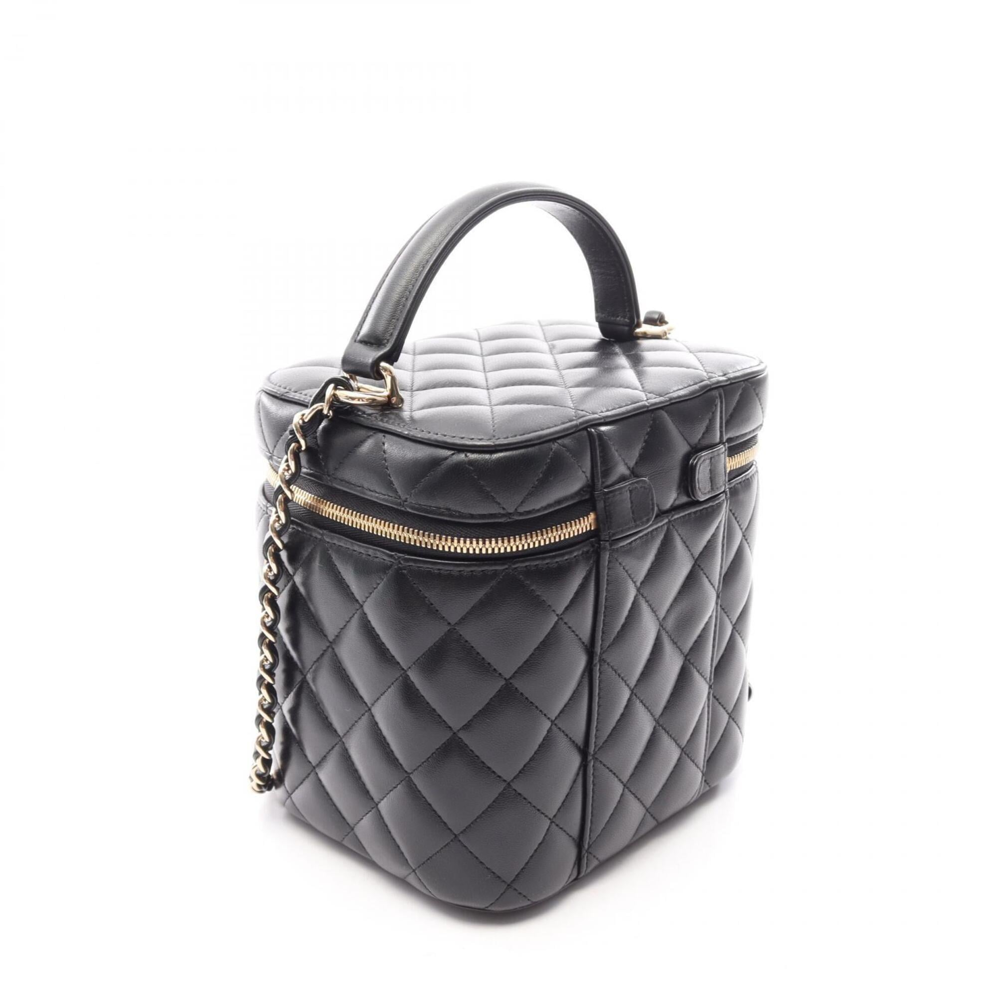 Chanel Black Leather Handbag Shoulder Bag Vanity Bag (Pre-Owned)